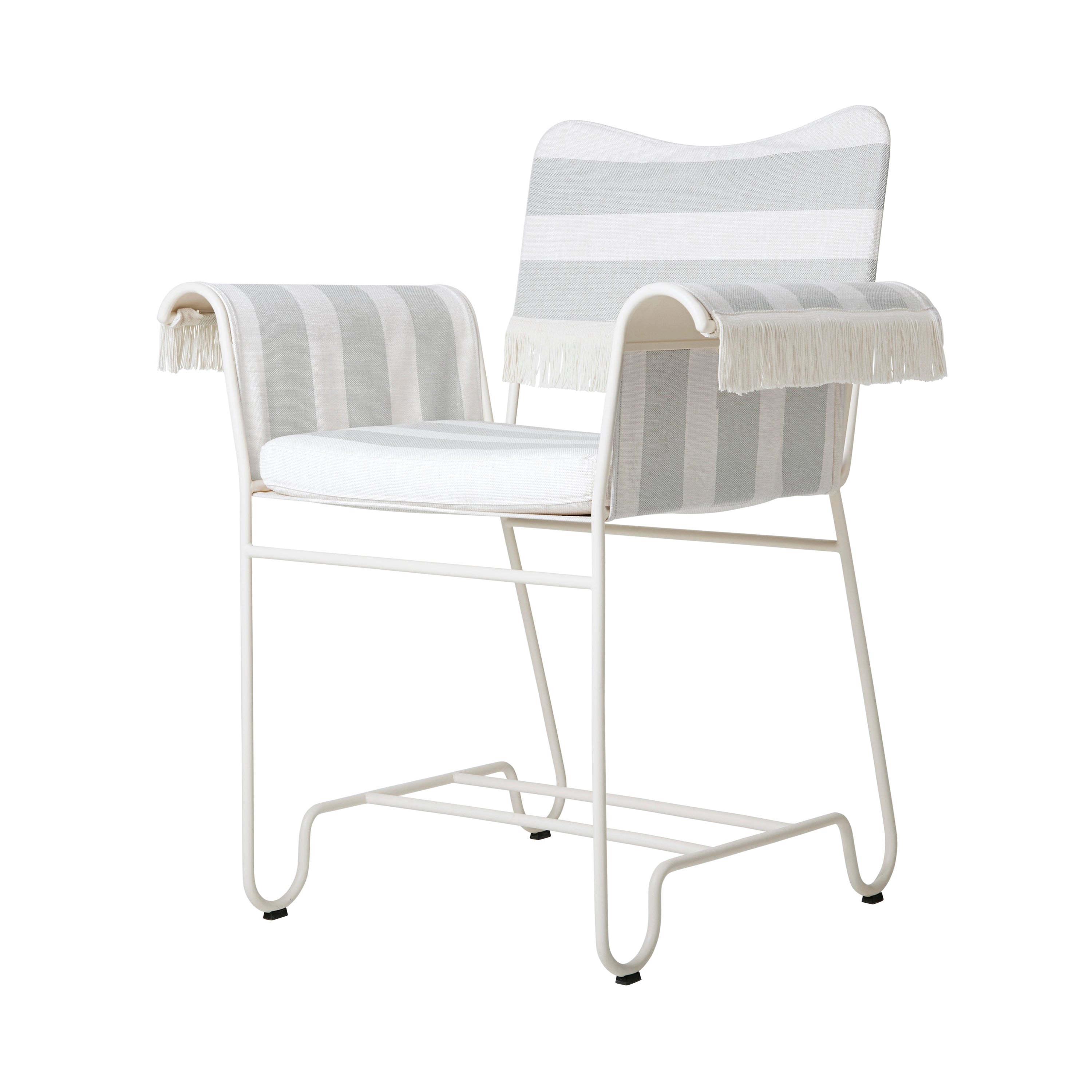 Tropique Dining Chair: Outdoor + With Fringes + White Semi Matt + Leslie Stripe 20