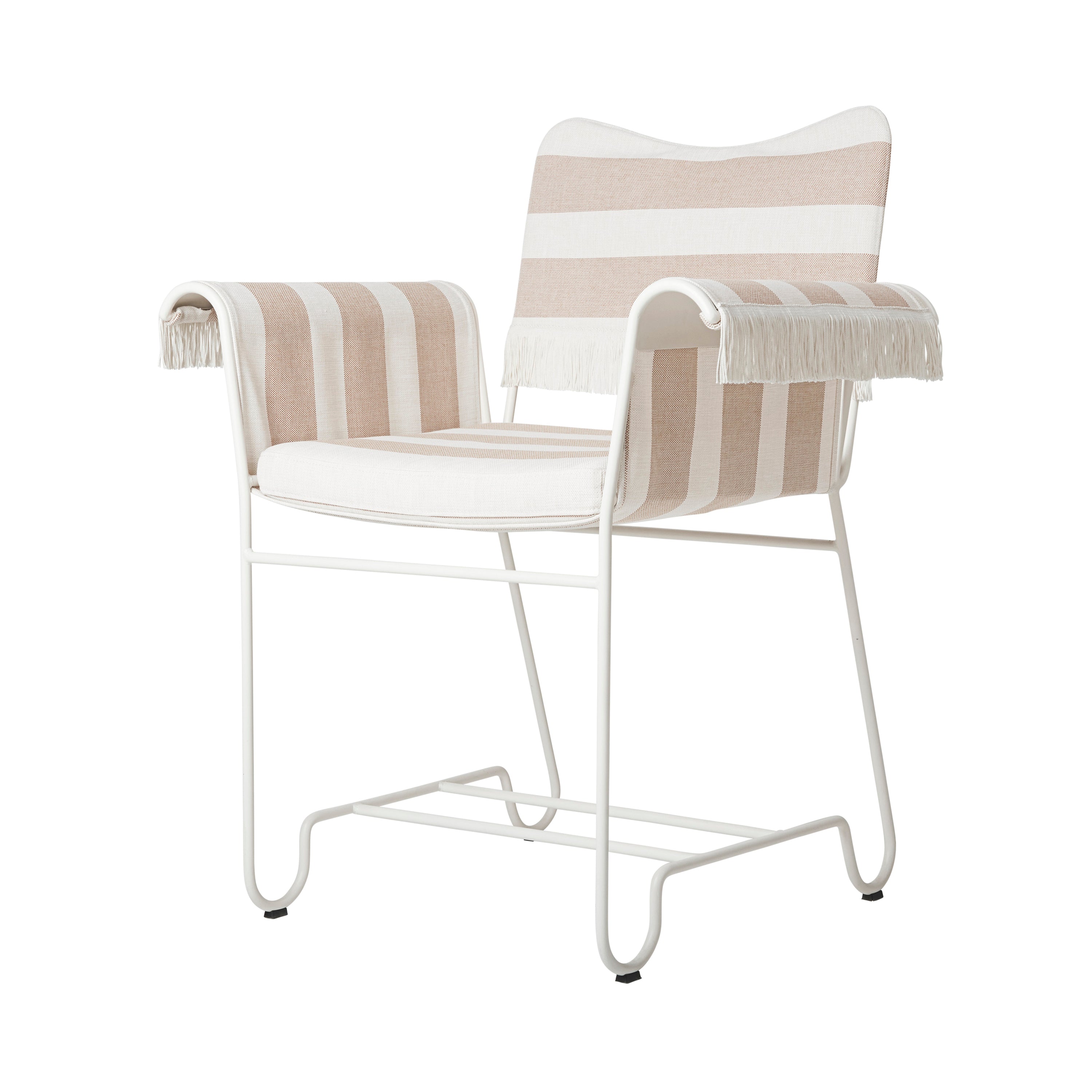Tropique Dining Chair: Outdoor + With Fringes + White Semi Matt + Leslie Stripe 40