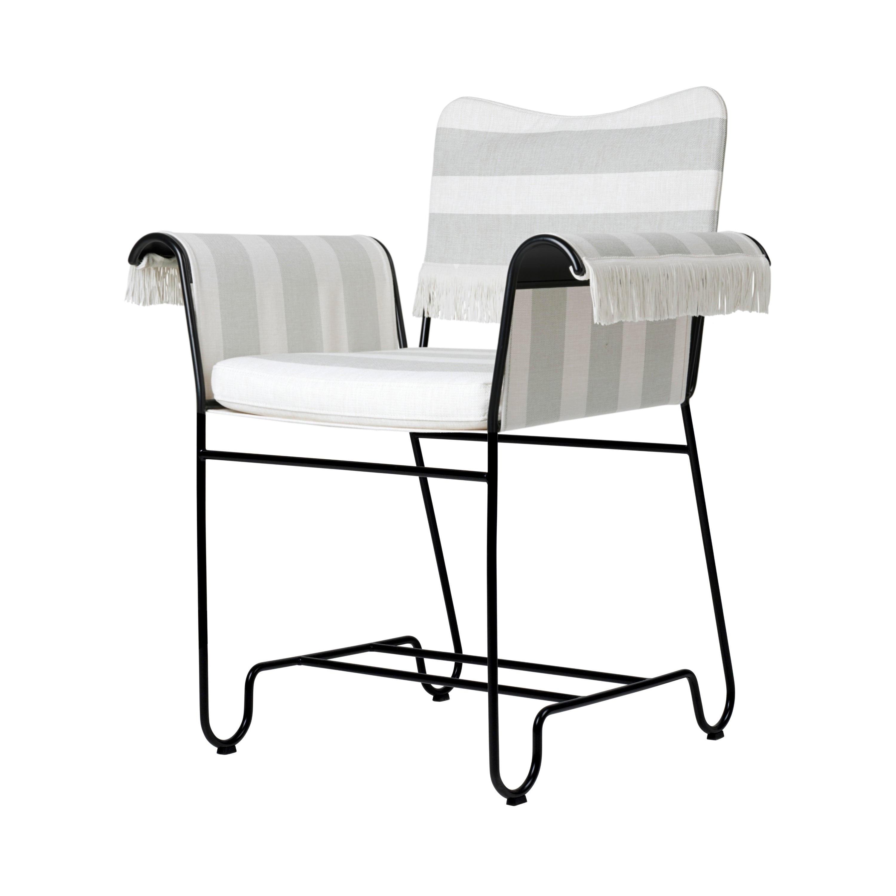 Tropique Dining Chair: Outdoor + With Fringes + Black + Leslie Stripe 20