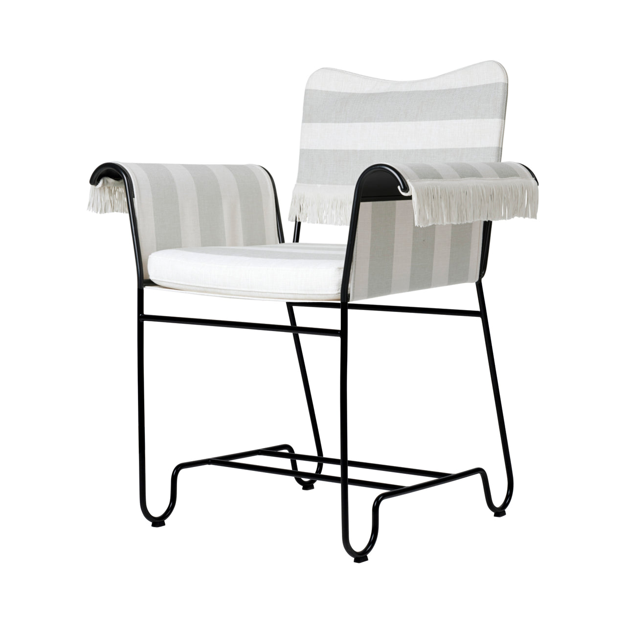 Tropique Dining Chair: Outdoor + With Fringes + Black + Leslie Stripe 20