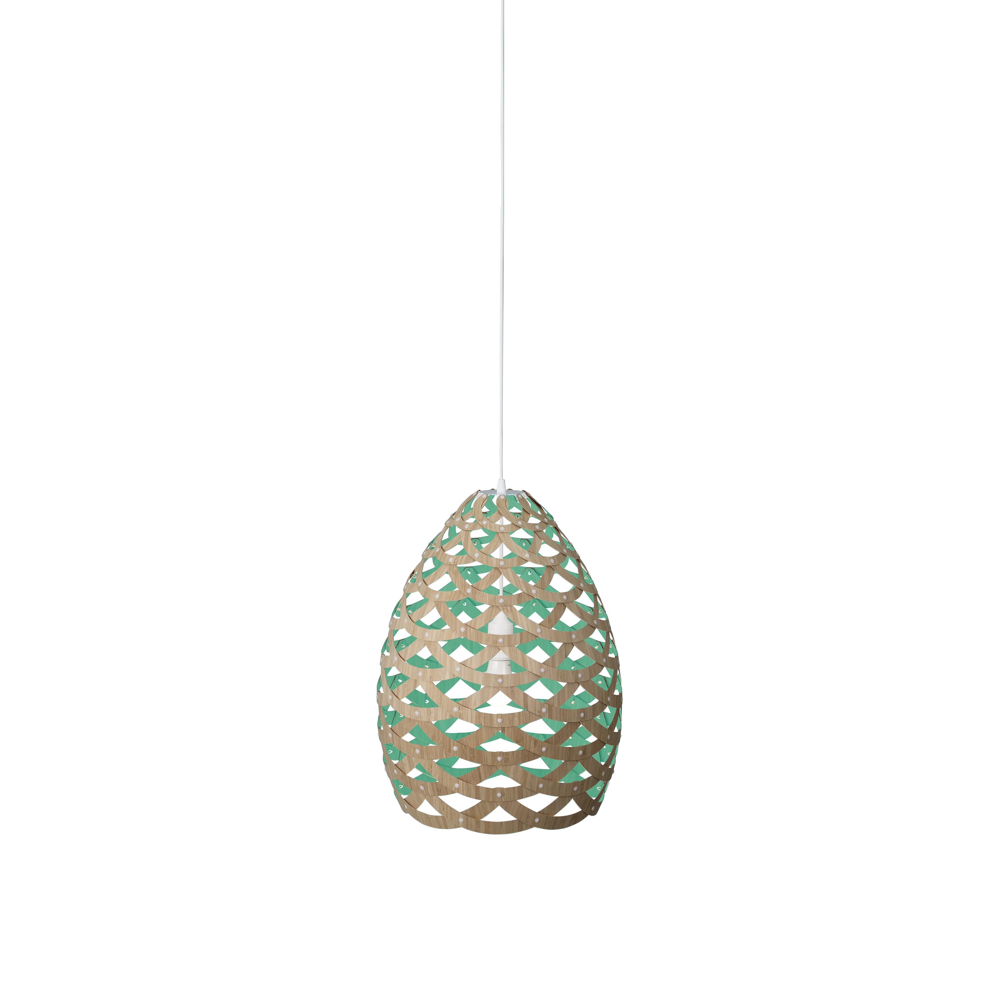 Tūī Pendant Light: Small + Bamboo + Aqua + White