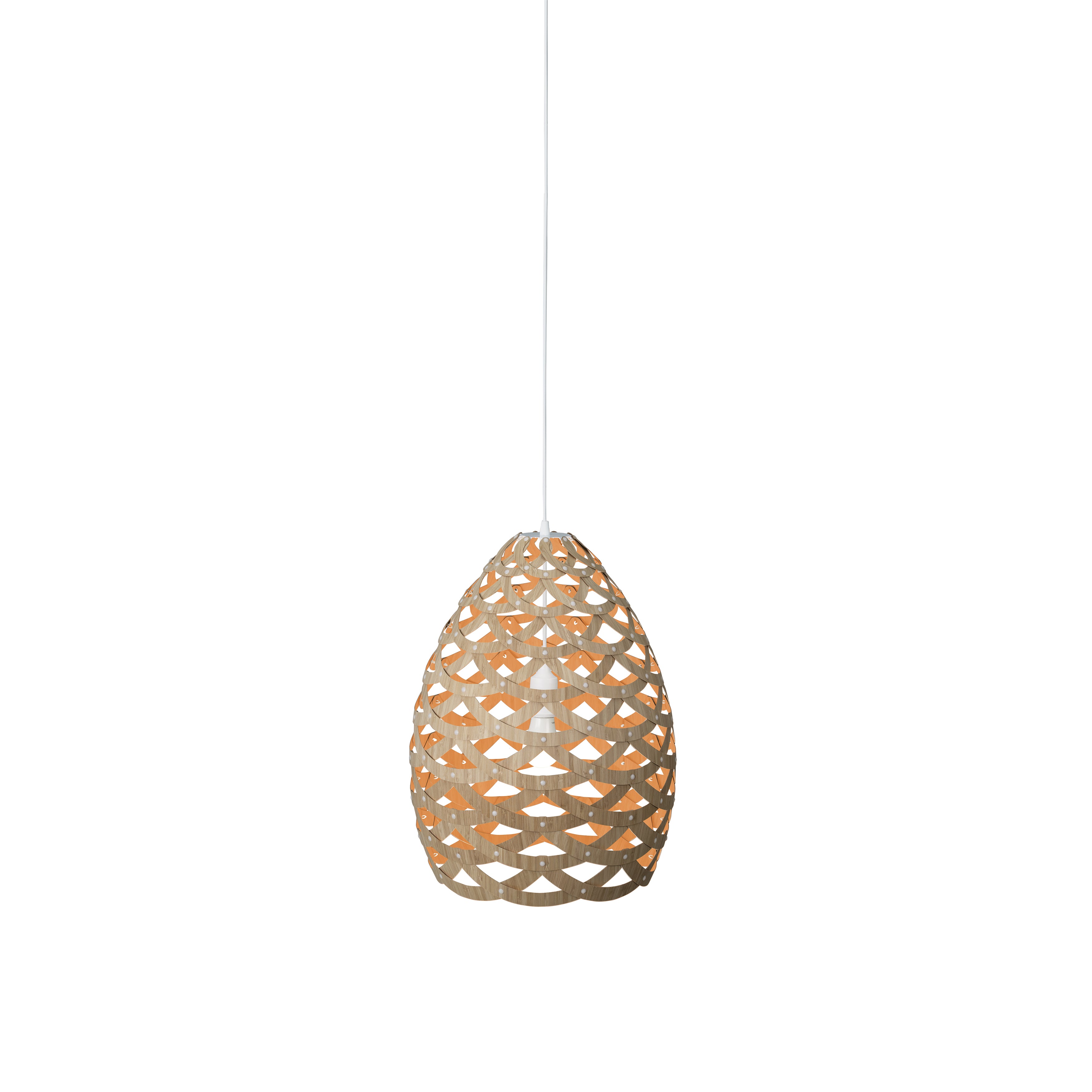 Tūī Pendant Light: Small + Bamboo + Orange + White