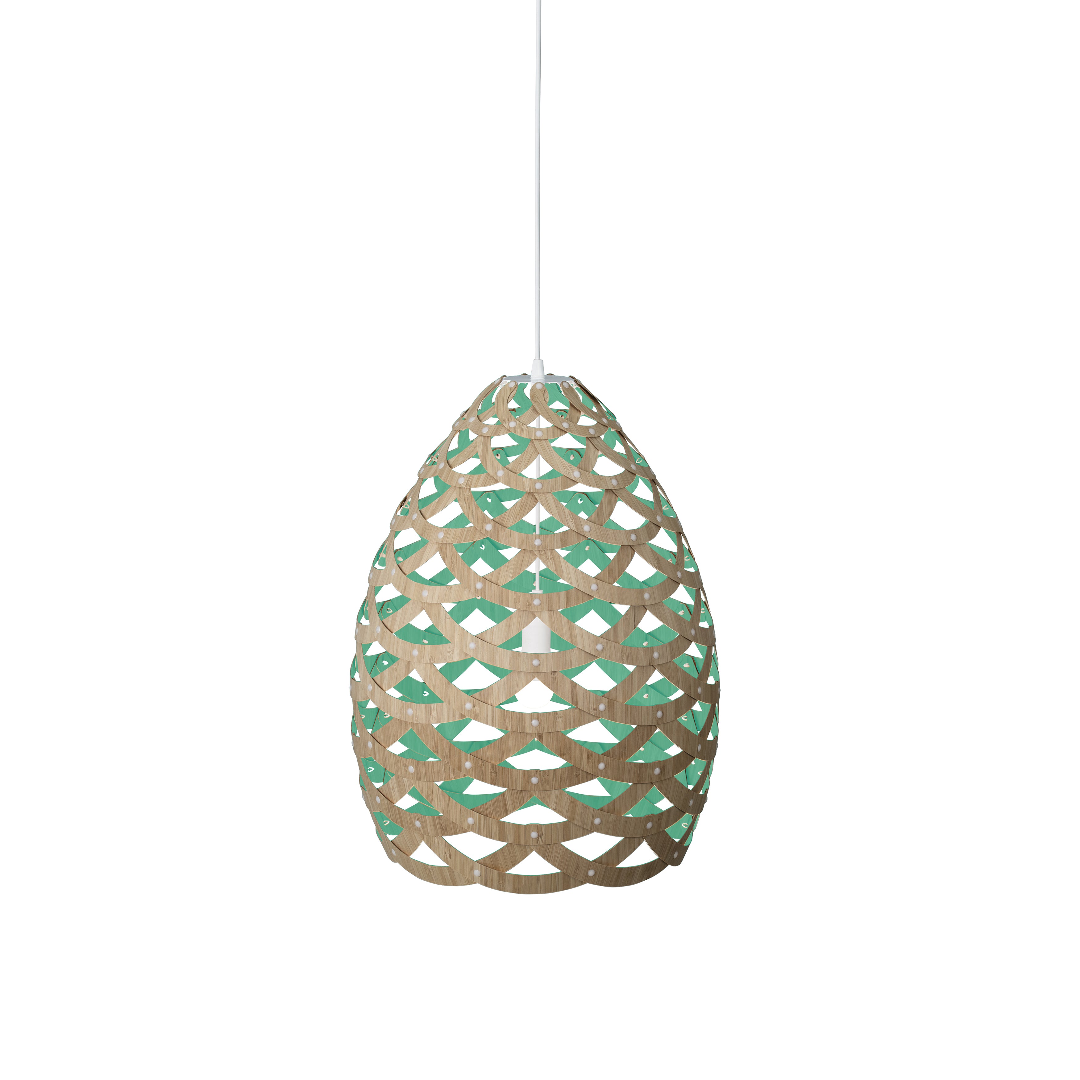 Tūī Pendant Light: Medium + Bamboo + Aqua + White