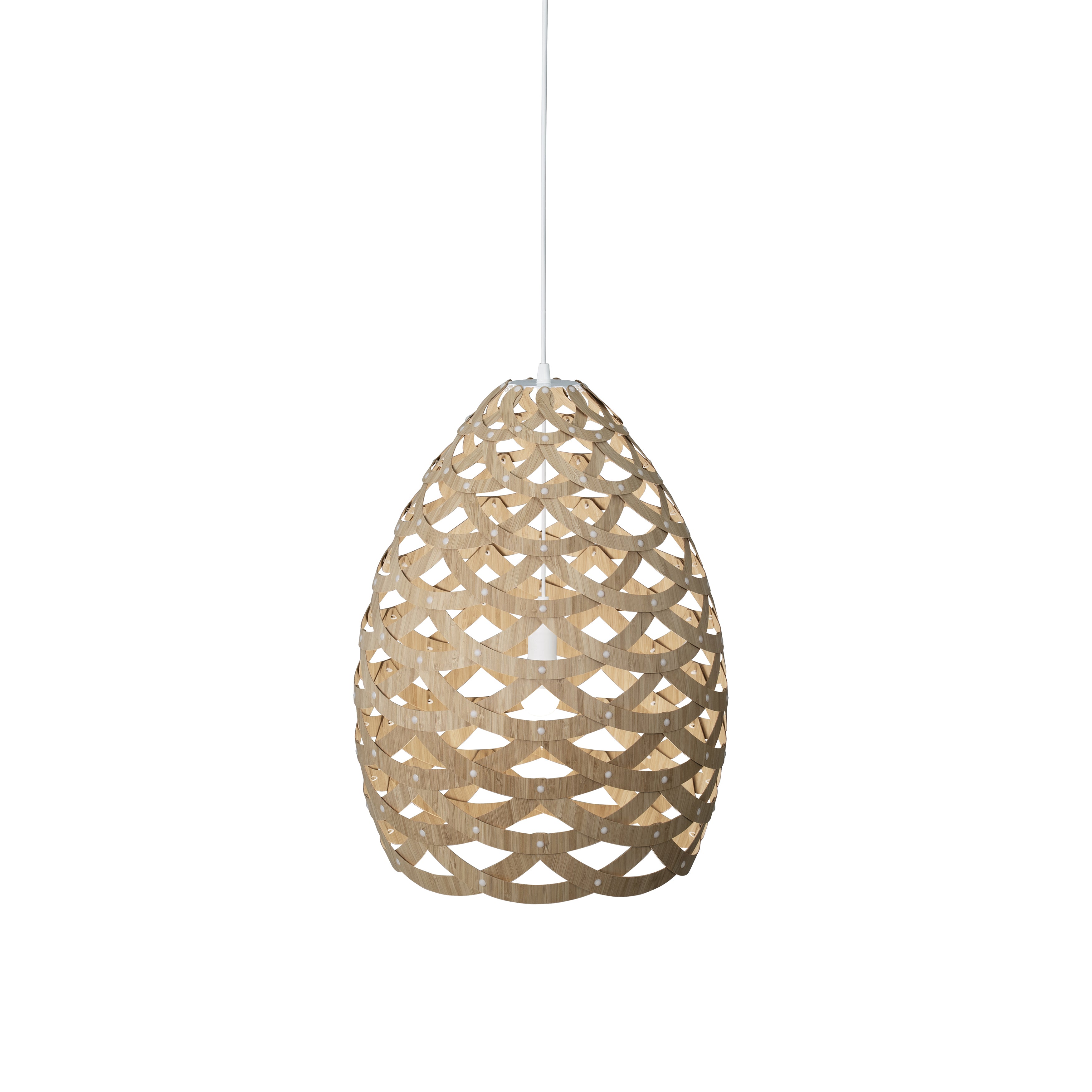 Tūī Pendant Light: Medium + Bamboo + White