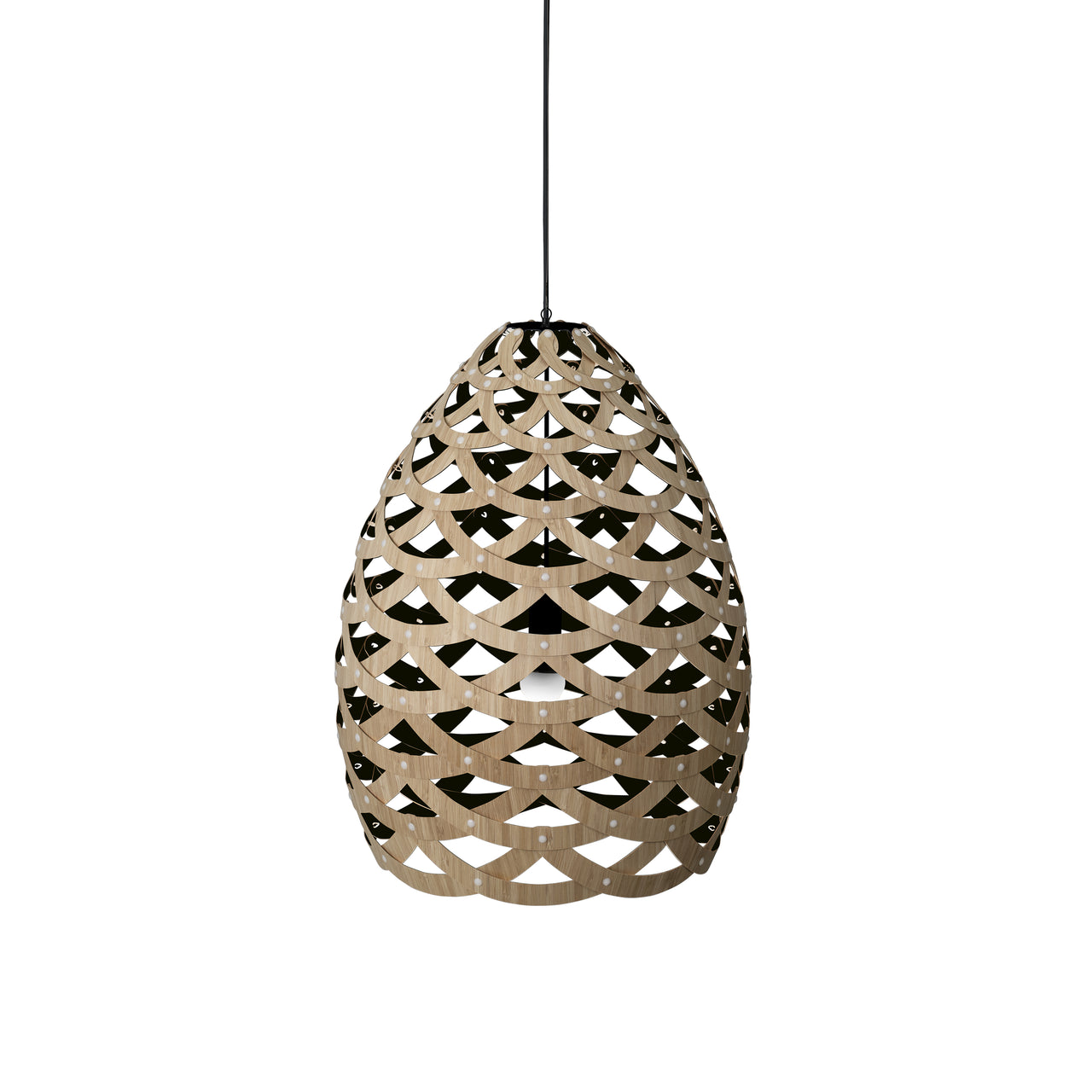 Tūī Pendant Light: Large + Bamboo + Black + Black