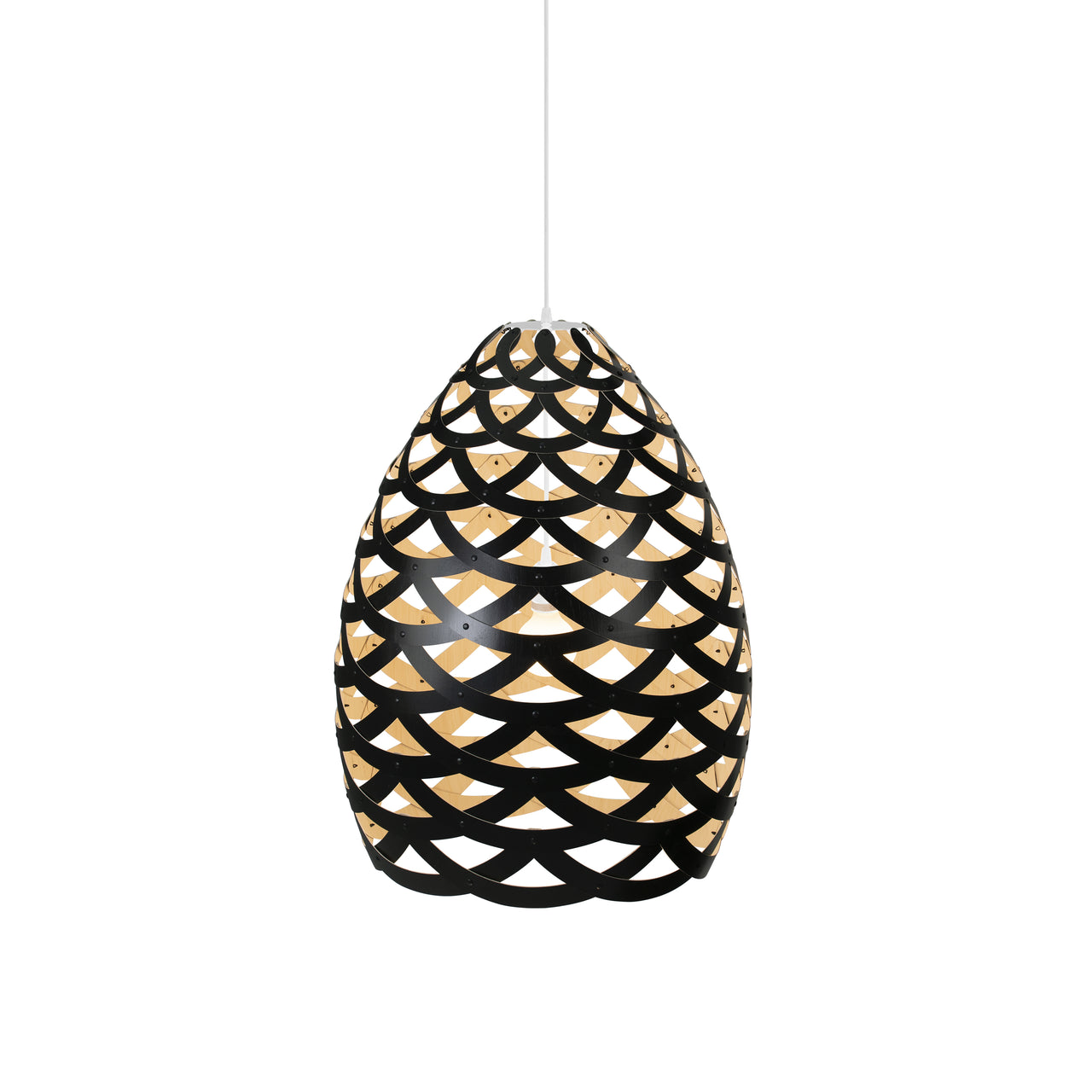 Tūī Pendant Light: Large + Bamboo + Black + White