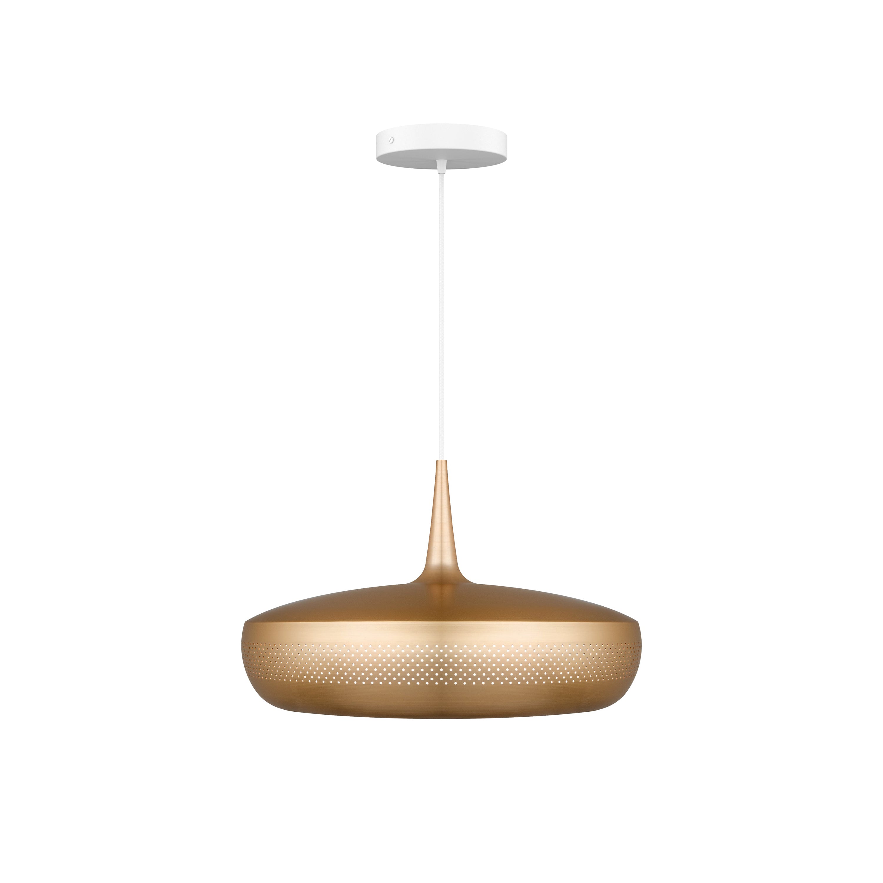 Clava Dine Pendant: Brushed Brass + White + Canopy