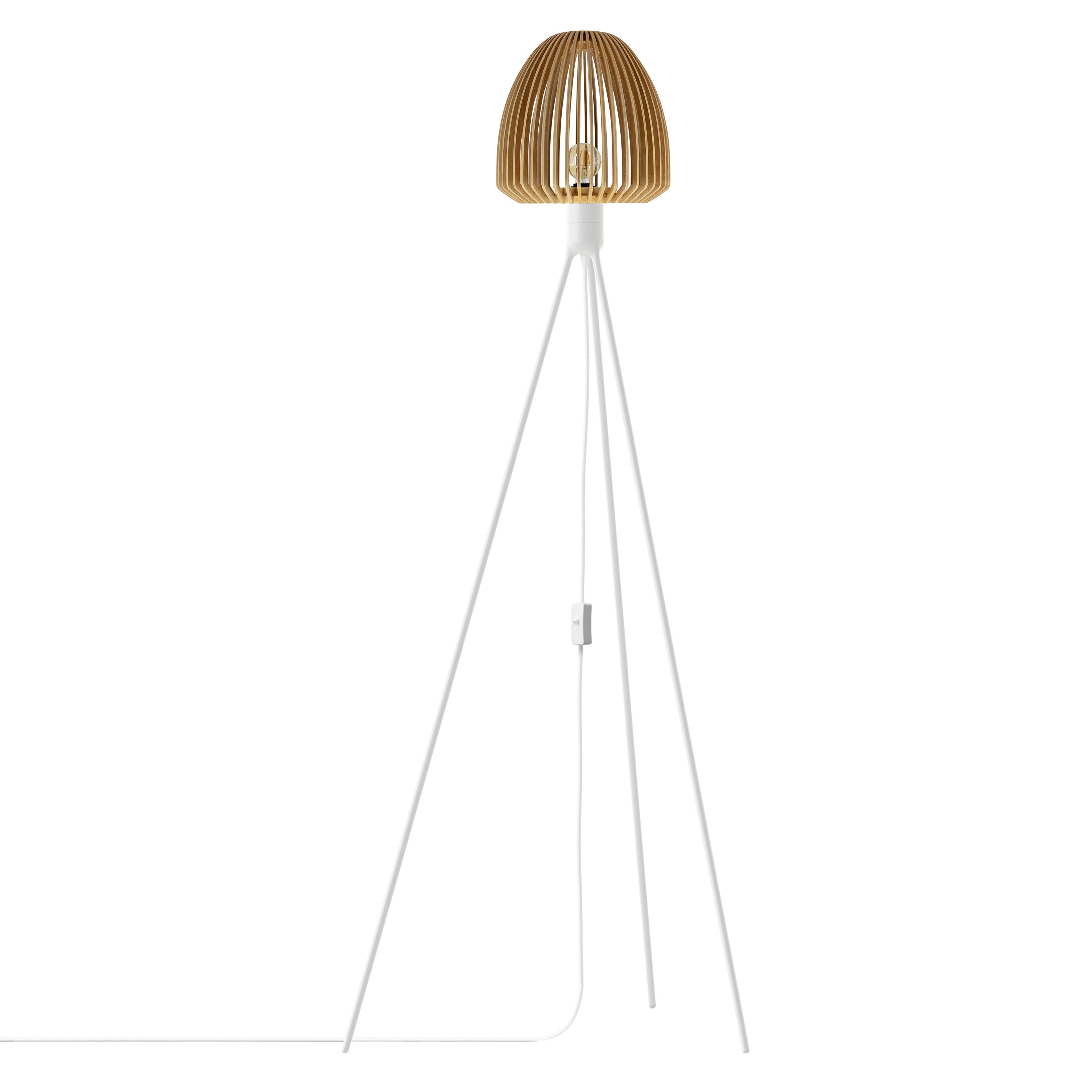 Clava Wood Tripod Floor Lamp: Oak + White