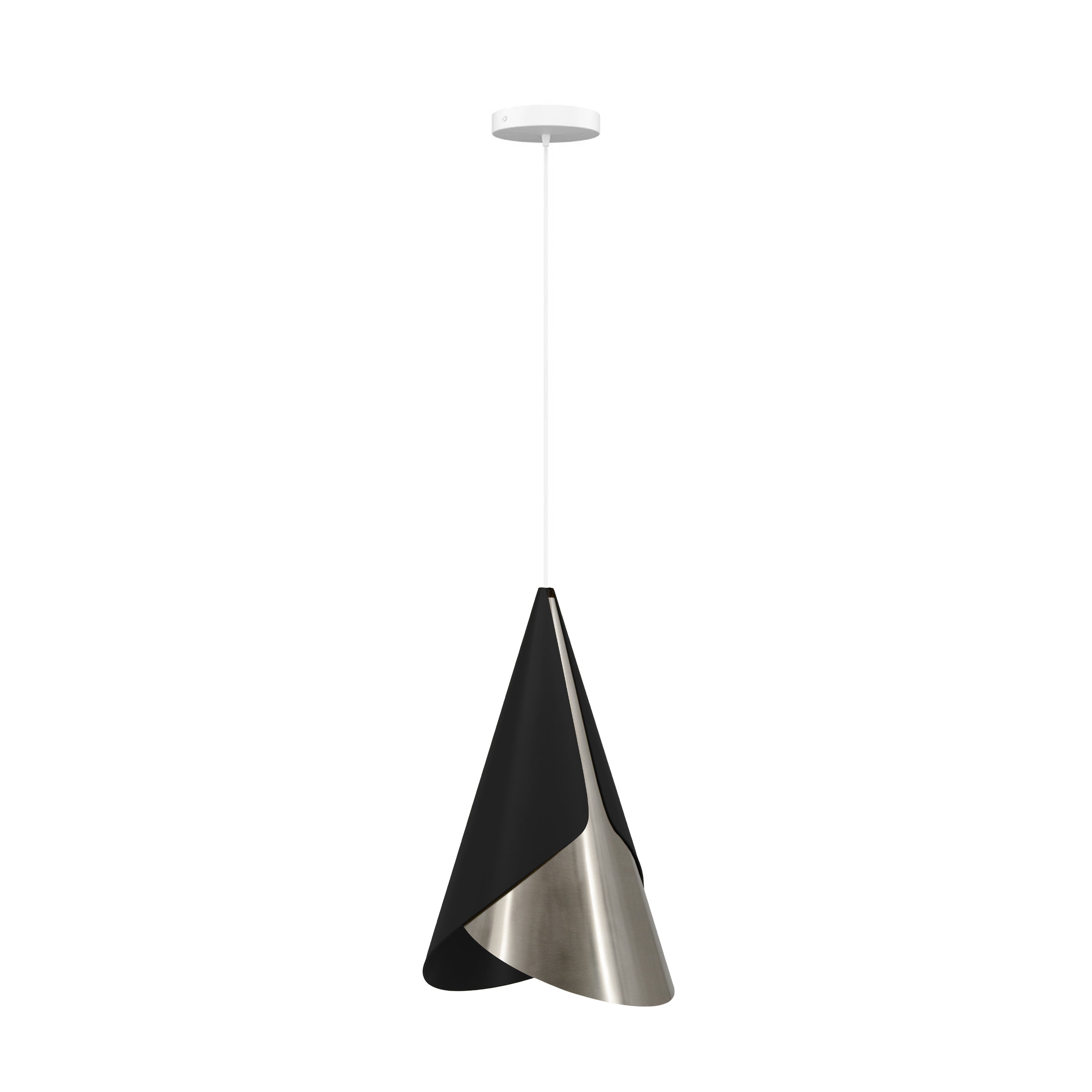 Cornet Pendant: Black + Steel + White + Canopy