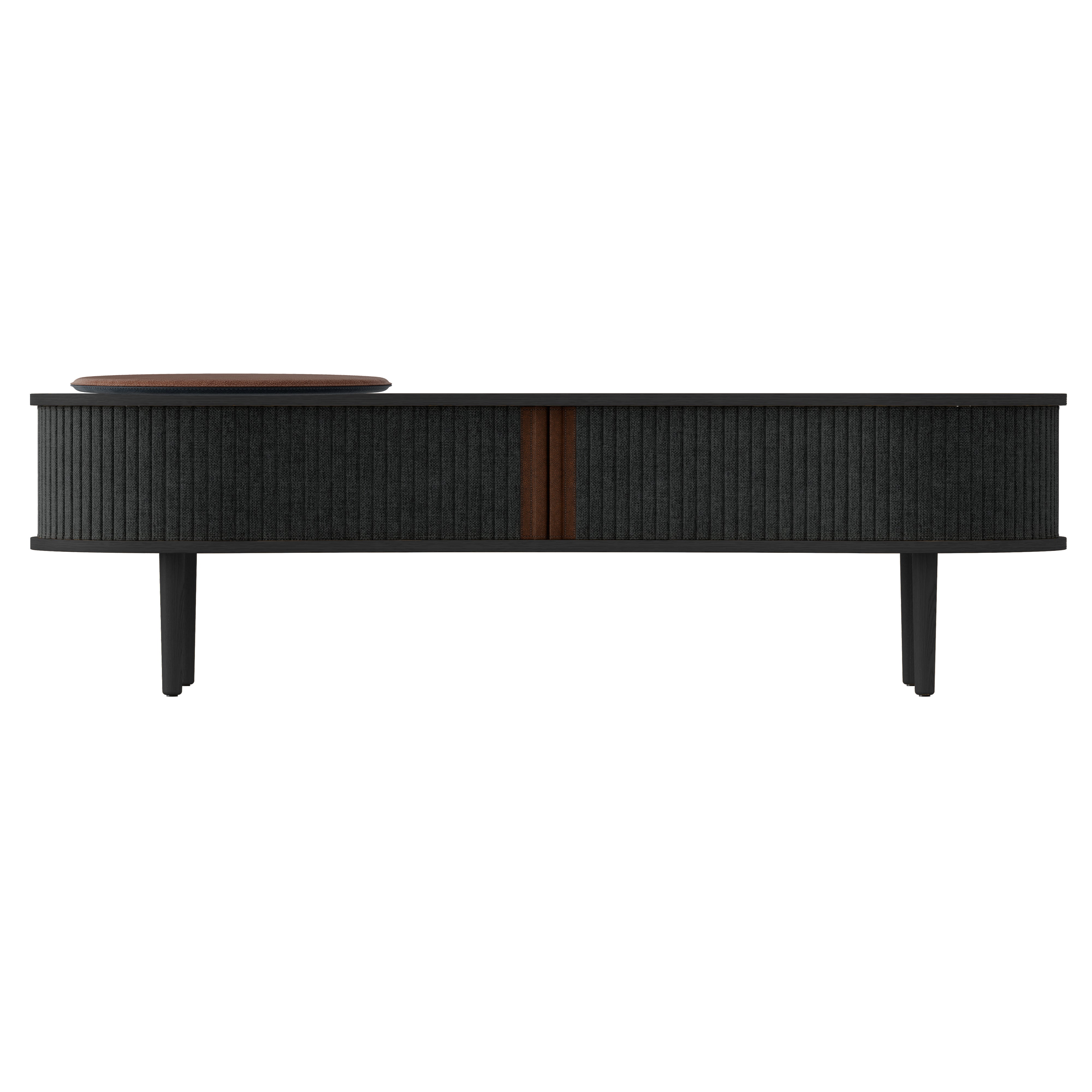 Audacious TV Bench: Black Oak + With Cushion + Shadow Grey