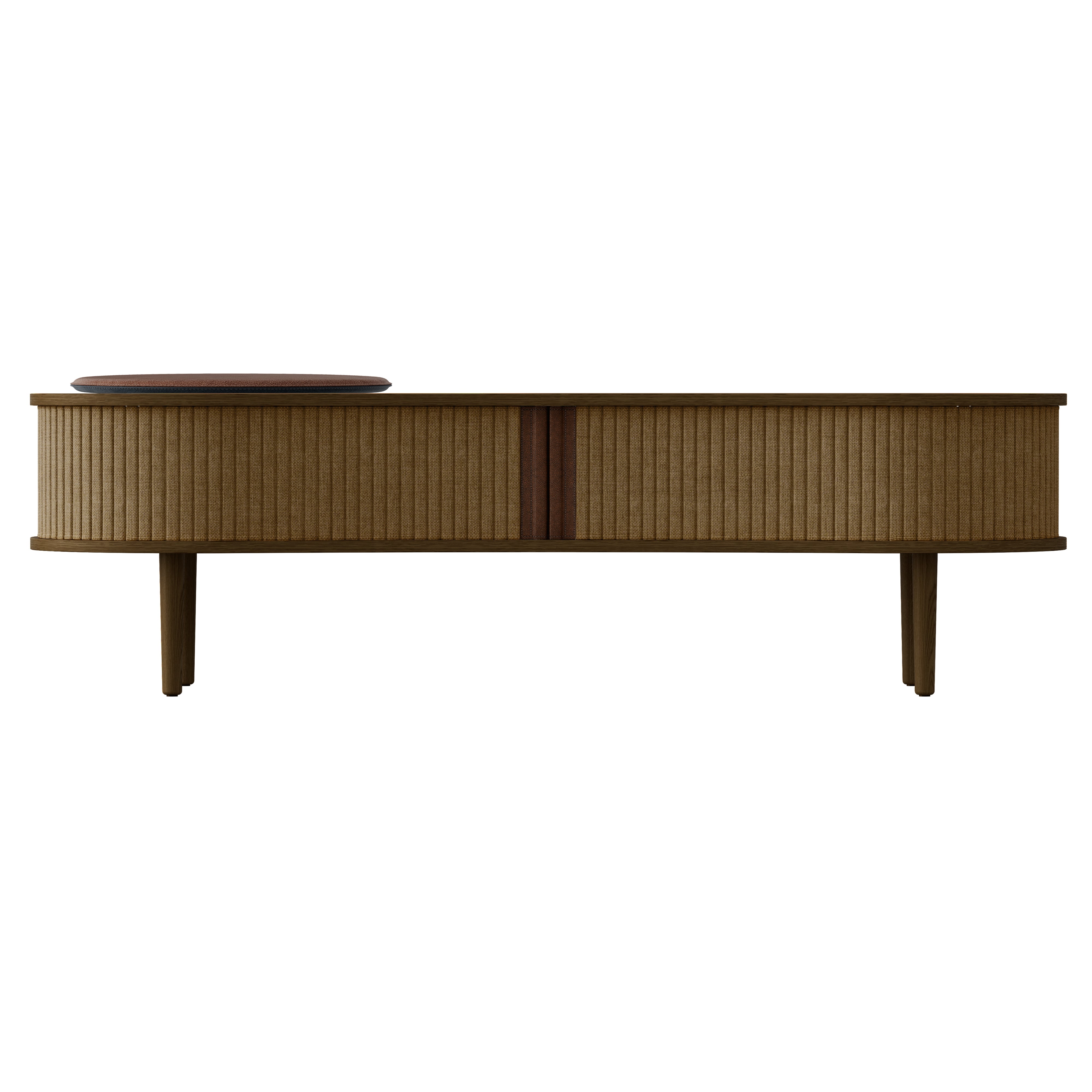 Audacious TV Bench: Dark Oak + With Cushion + Sugar Brown