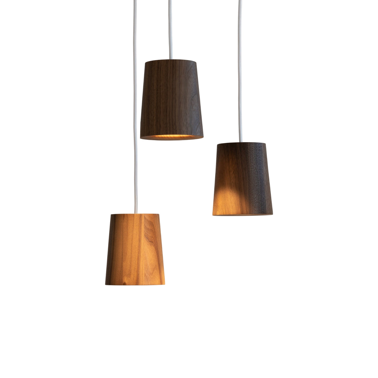 Solid Pendant: 3 + Cone + Walnut + White