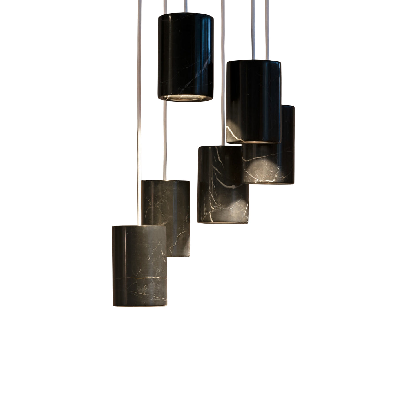 Solid Pendant: 6 + Cylinder + Nero Marquina Marble + White