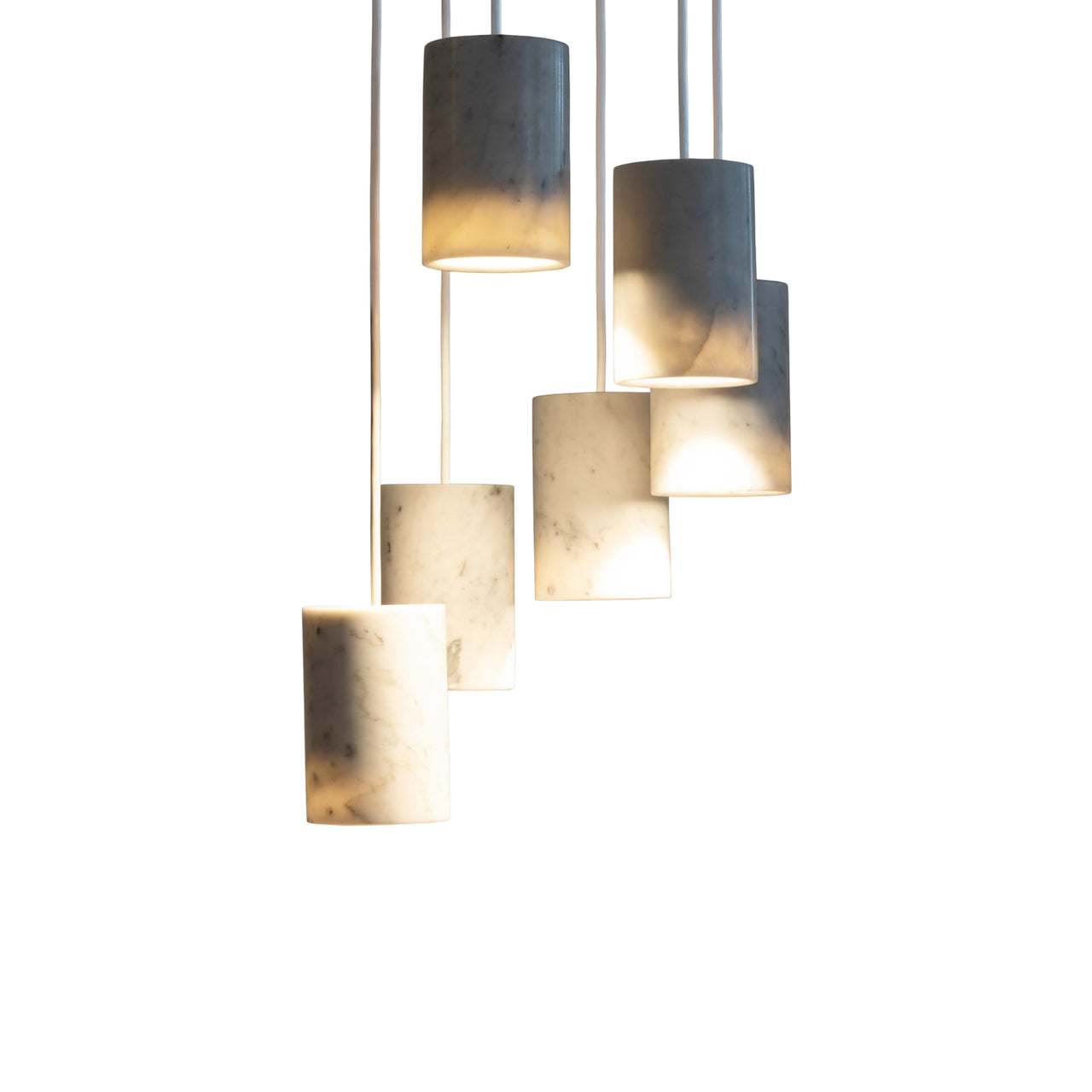Solid Pendant: 6 + Cylinder + Carrara Marble + White