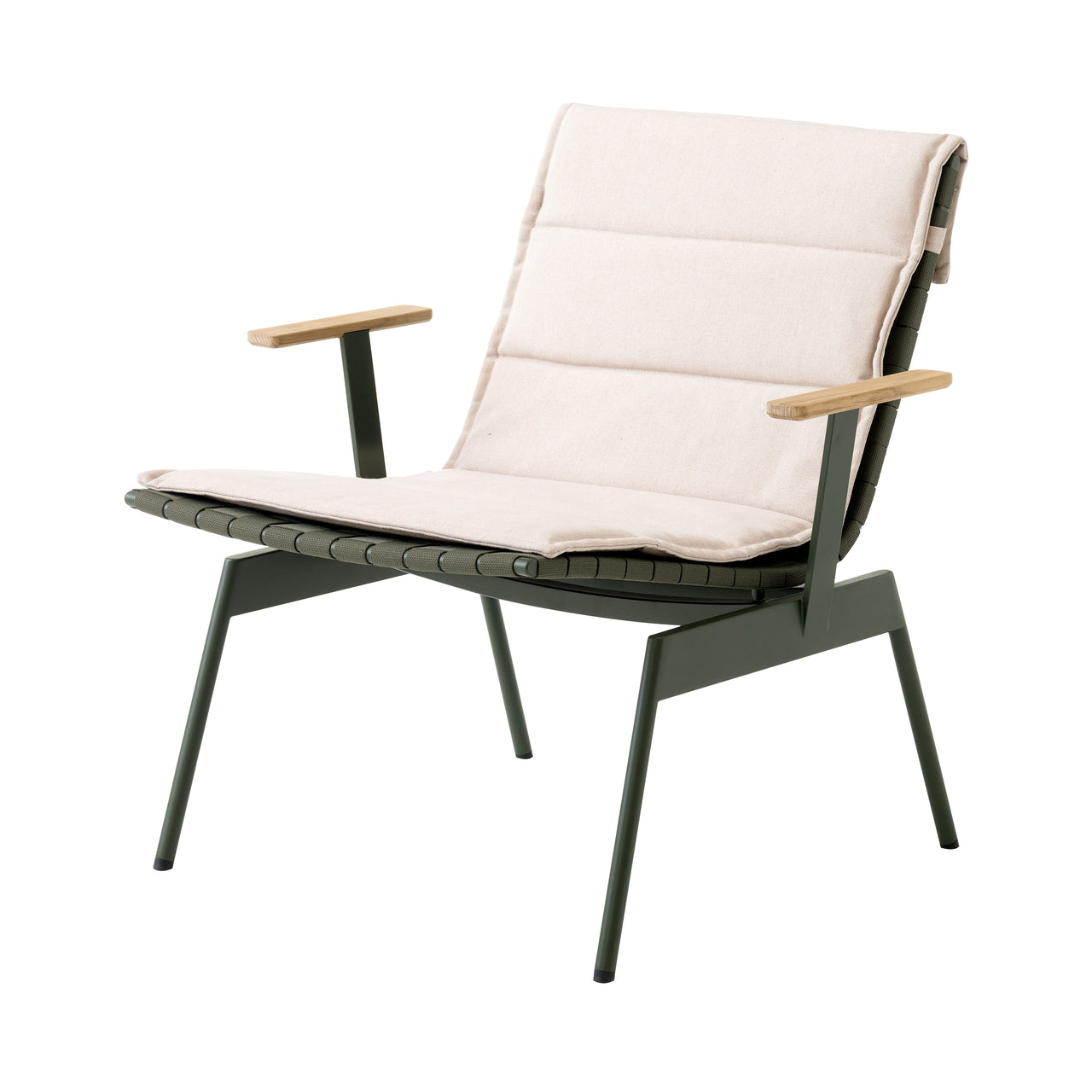 Ville AV44 + AV45 Outdoor Stacking Lounge Chair: Set of 2 + With Armrest (AV45) + Bronze Green + With Heritage Papyrus Cushion