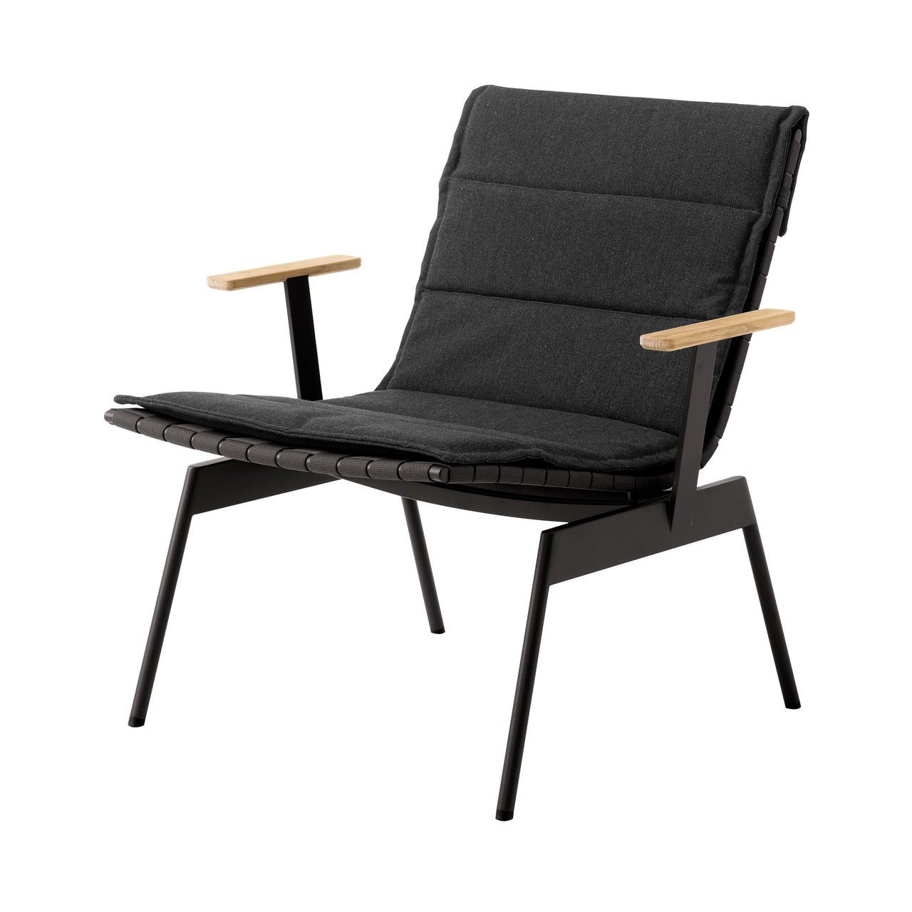 Ville AV44 + AV45 Outdoor Stacking Lounge Chair: Set of 2 + With Armrest (AV45) + Warm Black + With Heritage Char Cushion