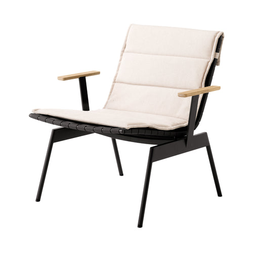 Ville AV44 + AV45 Outdoor Stacking Lounge Chair: Set of 2 + With Armrest (AV45) + Warm Black + With Heritage Papyrus Cushion