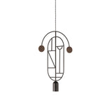 Wooden Dots Suspension Lamp with Stem: Vertical Oval + Graphite + 1 Curled Stem + Graphite + Walnut