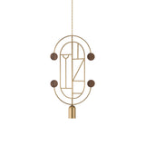 Wooden Dots Suspension Lamp with Stem: Vertical Oval + Gold + 2 Curled Stem + Gold + Walnut