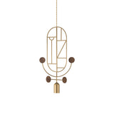 Wooden Dots Suspension Lamp with Stem: Vertical Oval + Gold + 1 Stem + 1 Curled Stem + Gold + Walnut