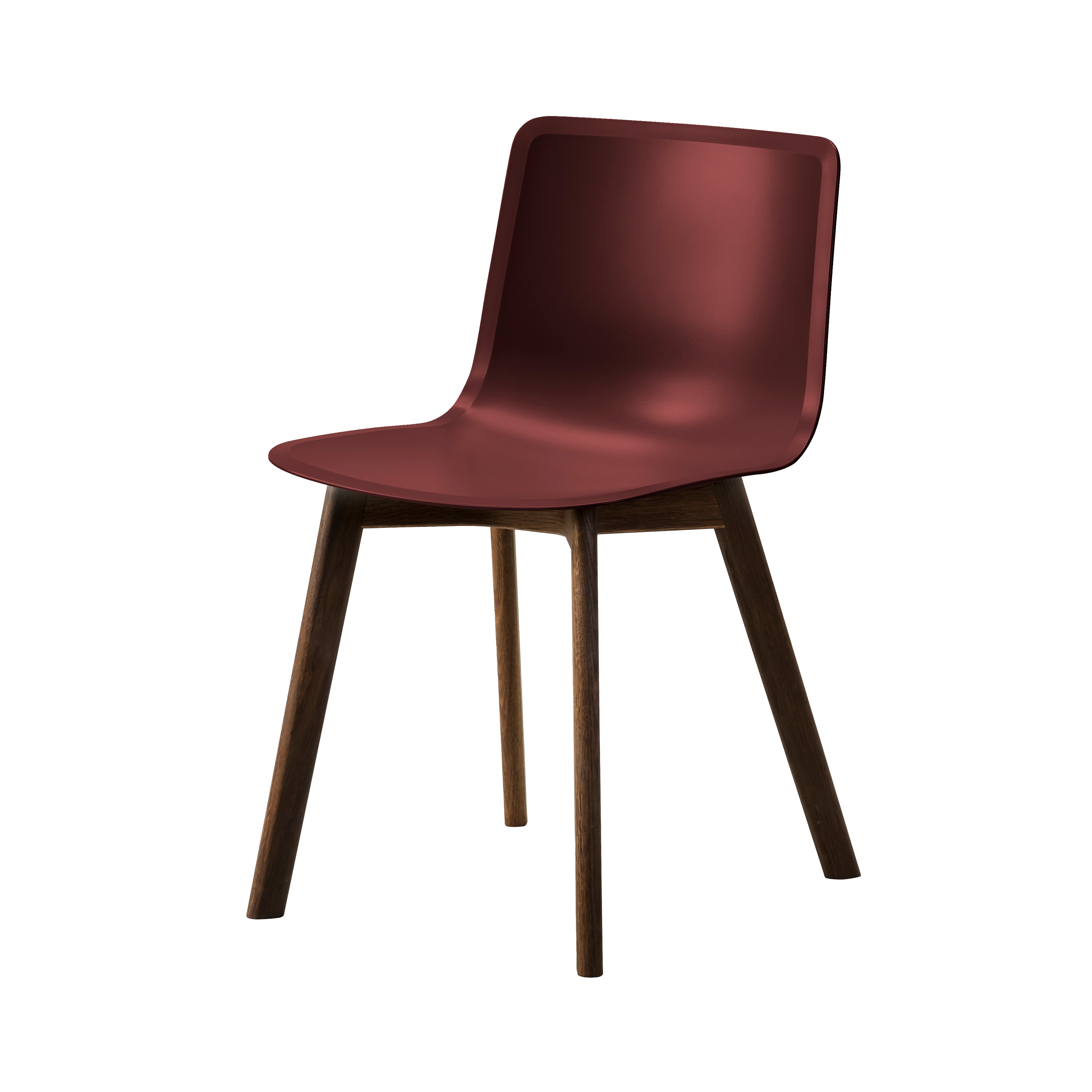 Pato Wood Base Chair: Dark Red + Smoked Stained Lacquered Oak