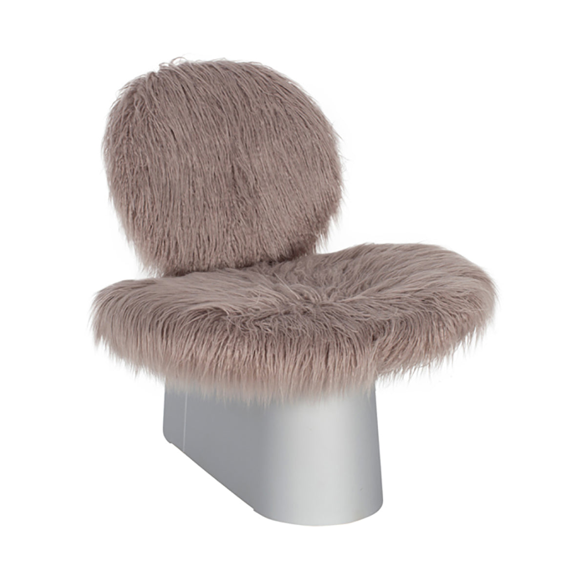 Pilota Lounge Chair: White Aluminum + Grey Faux Fur