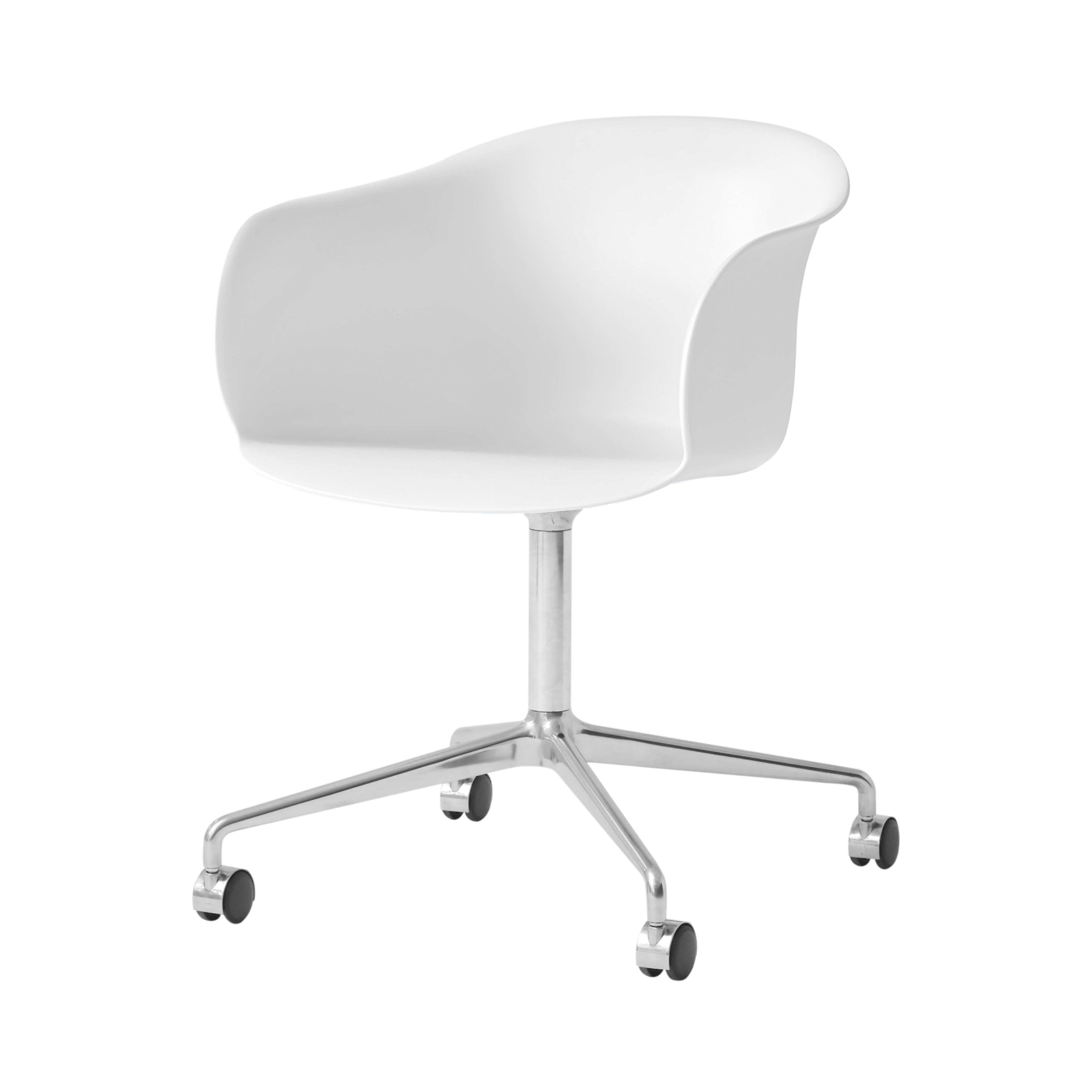 Elefy Chair JH36: Swivel Base + Castors + White + Polished Aluminum
