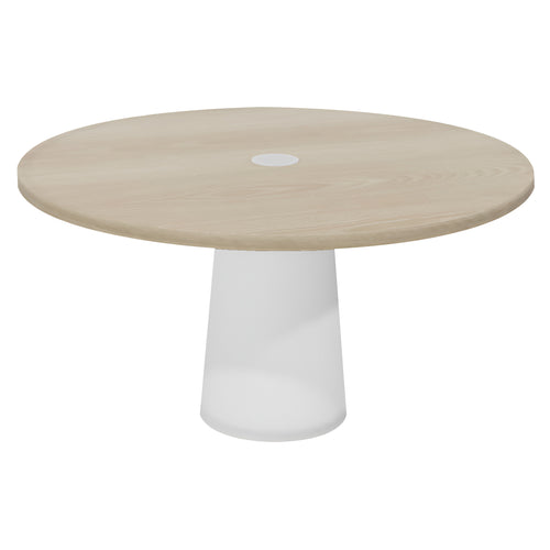 Container Round Table: Large + Cable Feed + White Wash Stained with Hole + White