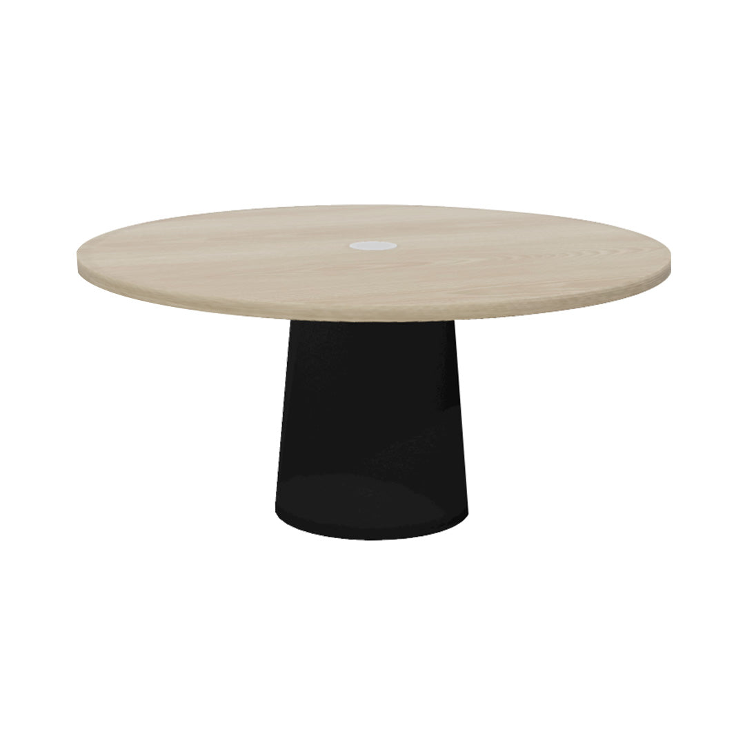 Container Round Table: Extra Large + Cable Feed + White Wash Stained with Hole + Black