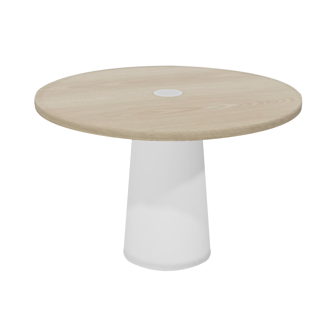 Container Round Table: Medium + Cable Feed + White Wash Stained with Hole + White
