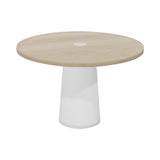 Container Round Table: Medium + Cable Feed + White Wash Stained with Hole + White