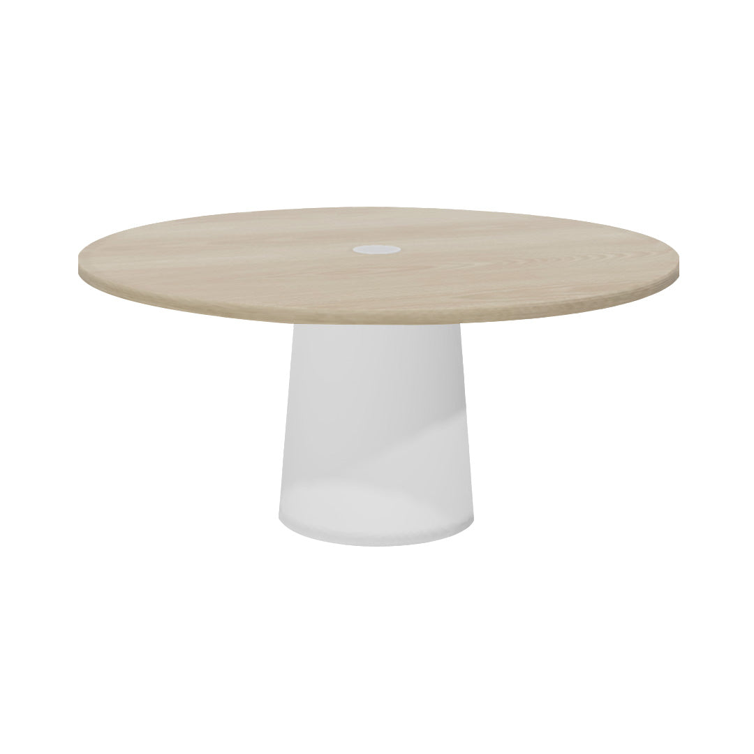 Container Round Table: Extra Large + White Wash Stained with Hole + White