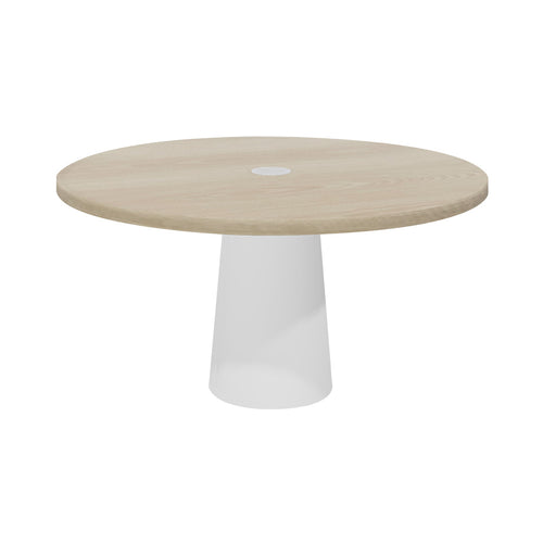 Container Round Table: Large + White Wash Stained with Hole + White