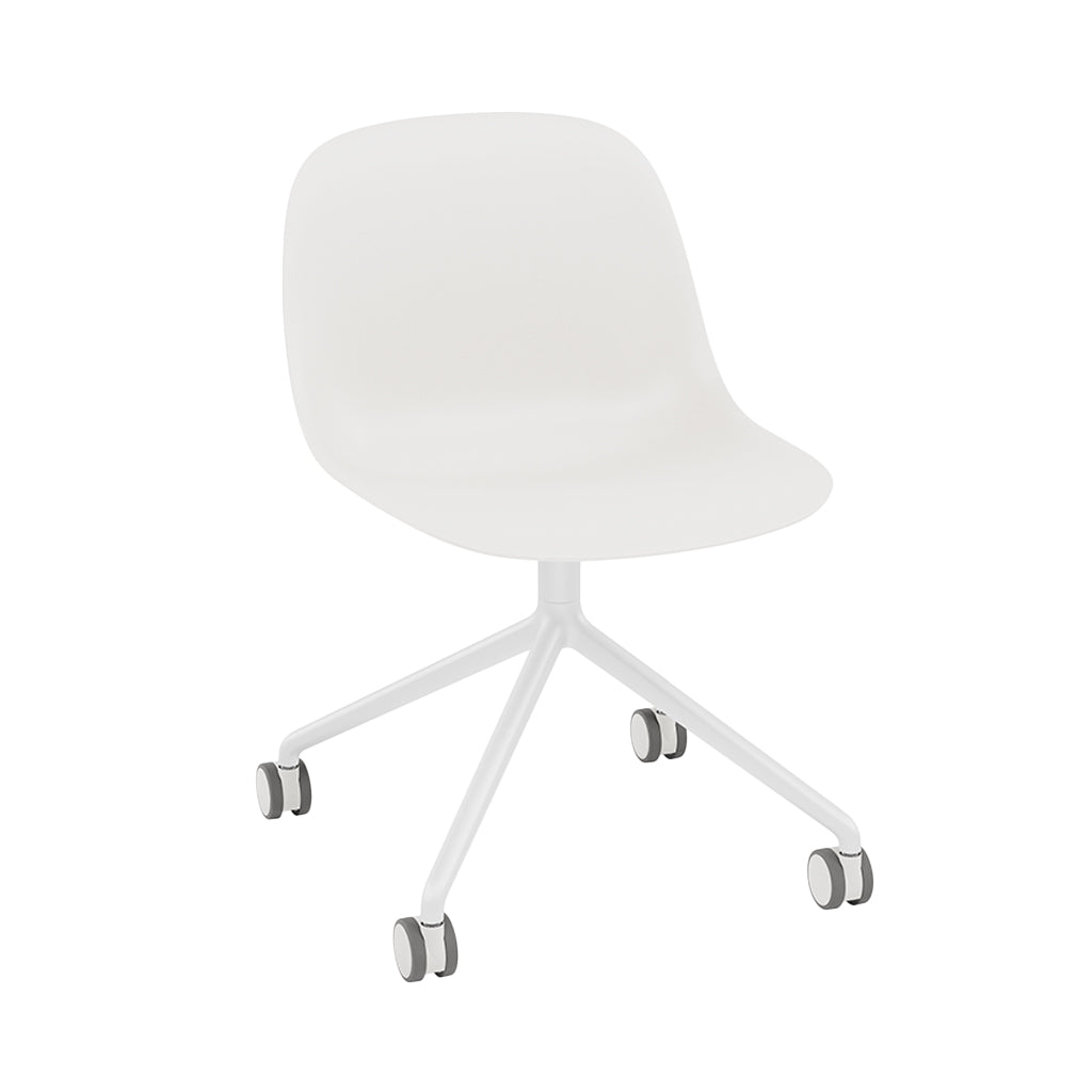 Fiber Side Chair: Swivel Base with Castors + Recycled Shell + White + Natural White