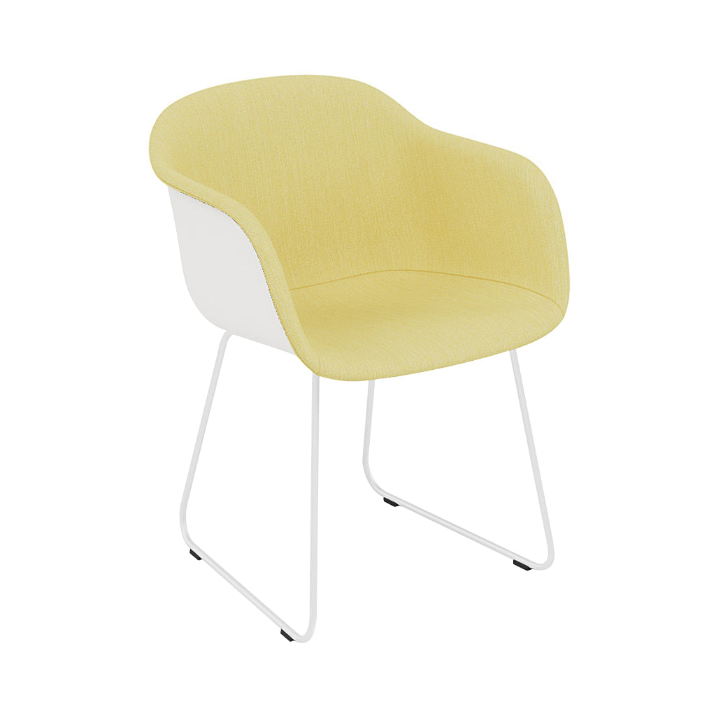 Fiber Armchair: Sled Base Front Upholstered + Recycled Shell + White + Natural White