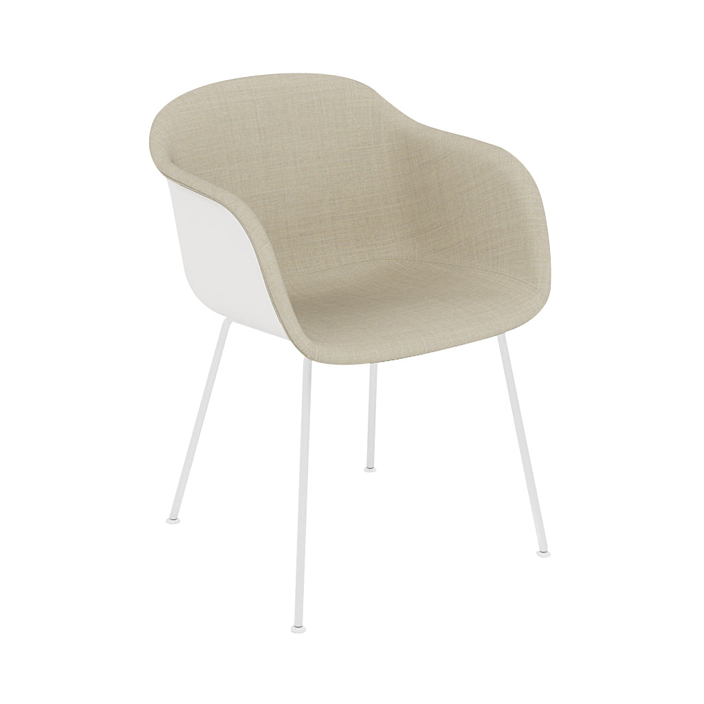 Fiber Armchair: Tube Base Front Upholstered + Recycled Shell + White + Natural White