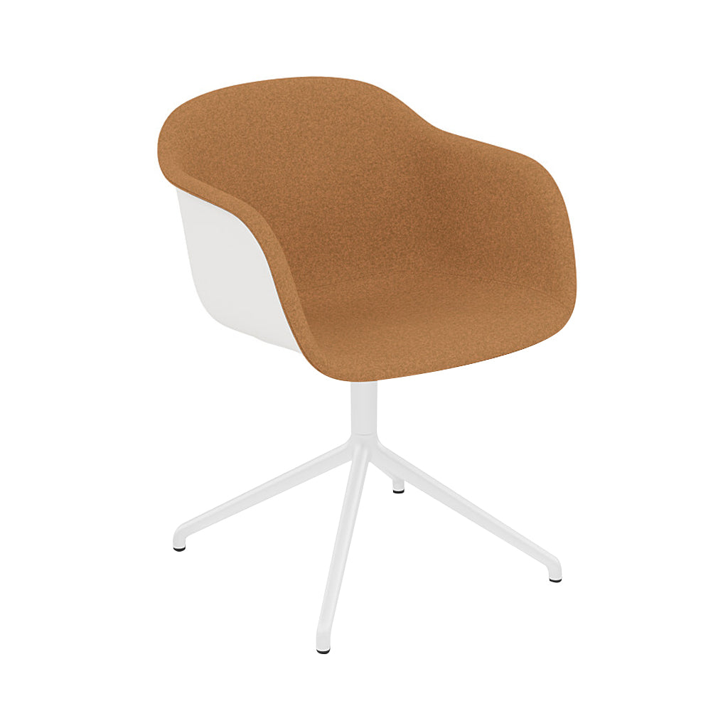 Fiber Armchair: Swivel Base + Front Upholstered + Recycled Shell + White + Natural White