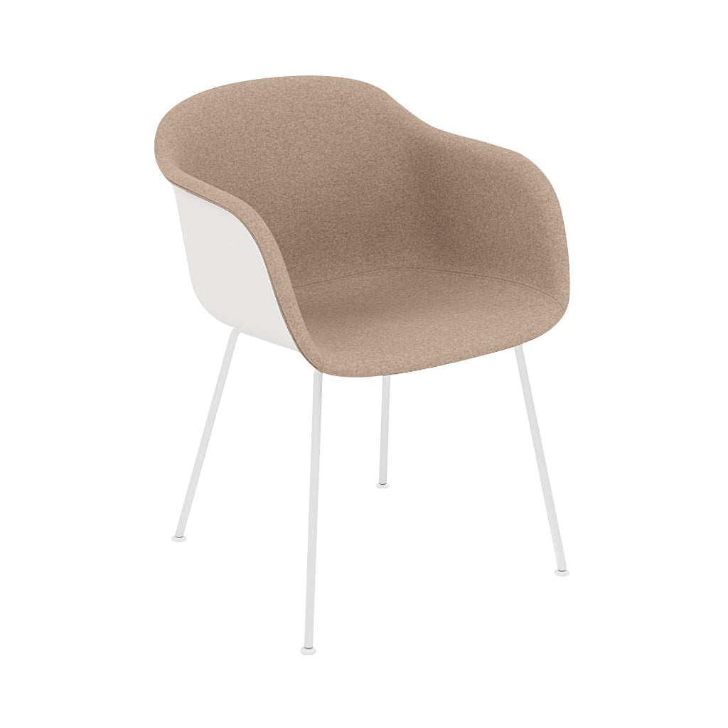 Fiber Armchair: Tube Base Front Upholstered + Recycled Shell + White + Natural White