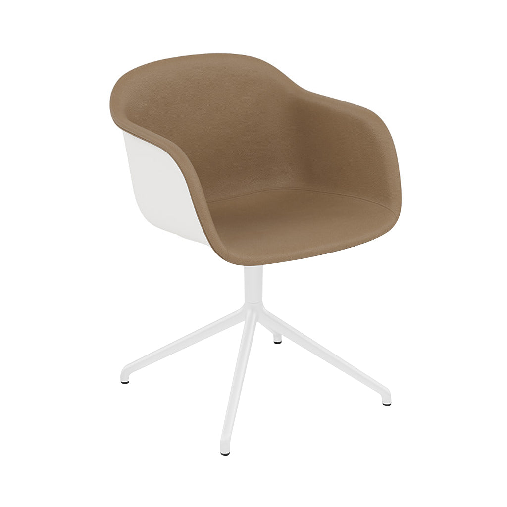 Fiber Armchair: Swivel Base + Front Upholstered + Recycled Shell + White + Natural White