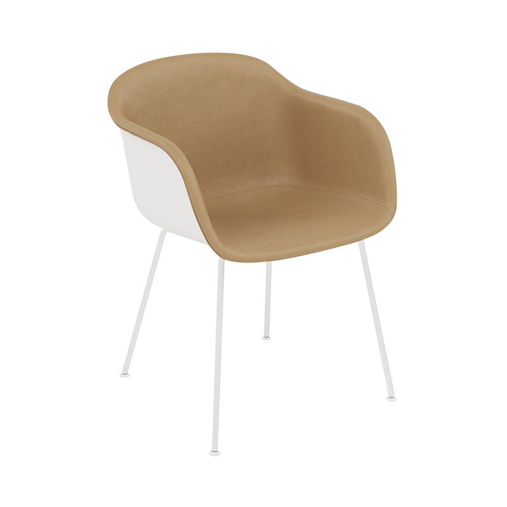 Fiber Armchair: Tube Base Front Upholstered + Recycled Shell + White + Natural White