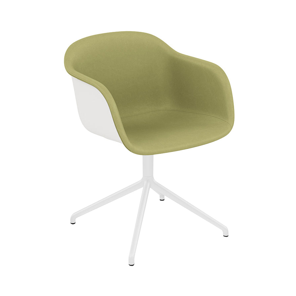 Fiber Armchair: Swivel Base + Front Upholstered + Recycled Shell + White + Natural White