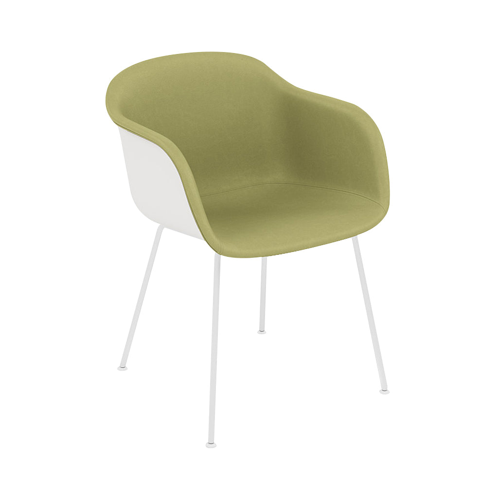 Fiber Armchair: Tube Base Front Upholstered + Recycled Shell + White + Natural White