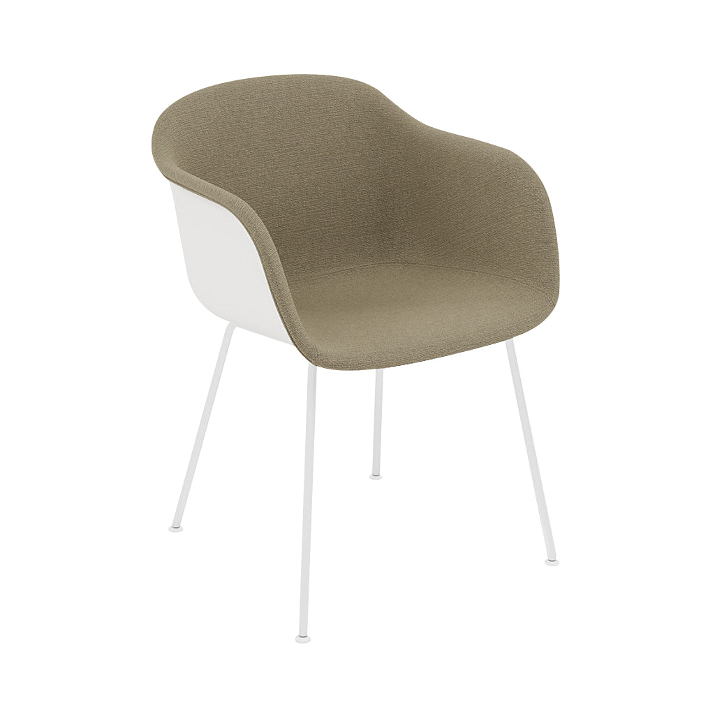 Fiber Armchair: Tube Base Front Upholstered + Recycled Shell + White + Natural White