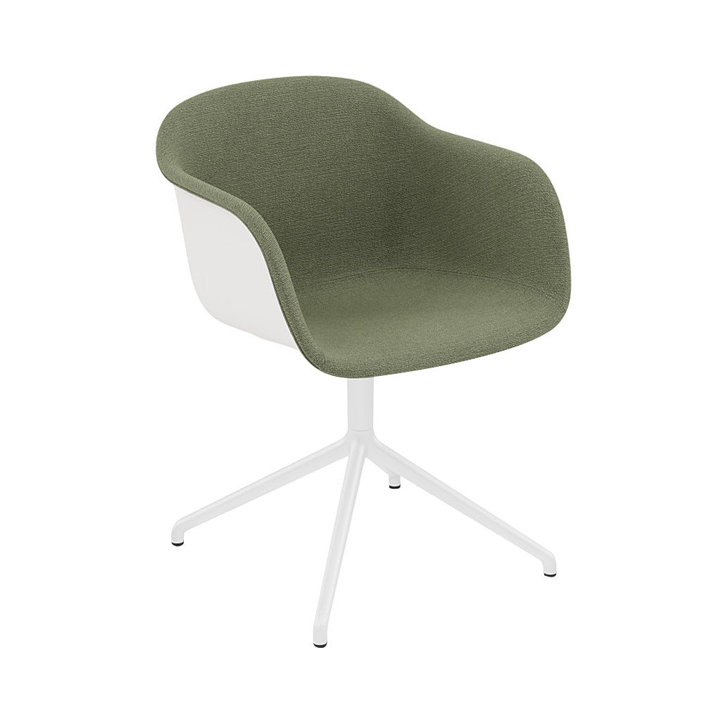 Fiber Armchair: Swivel Base + Front Upholstered + Recycled Shell + White + Natural White