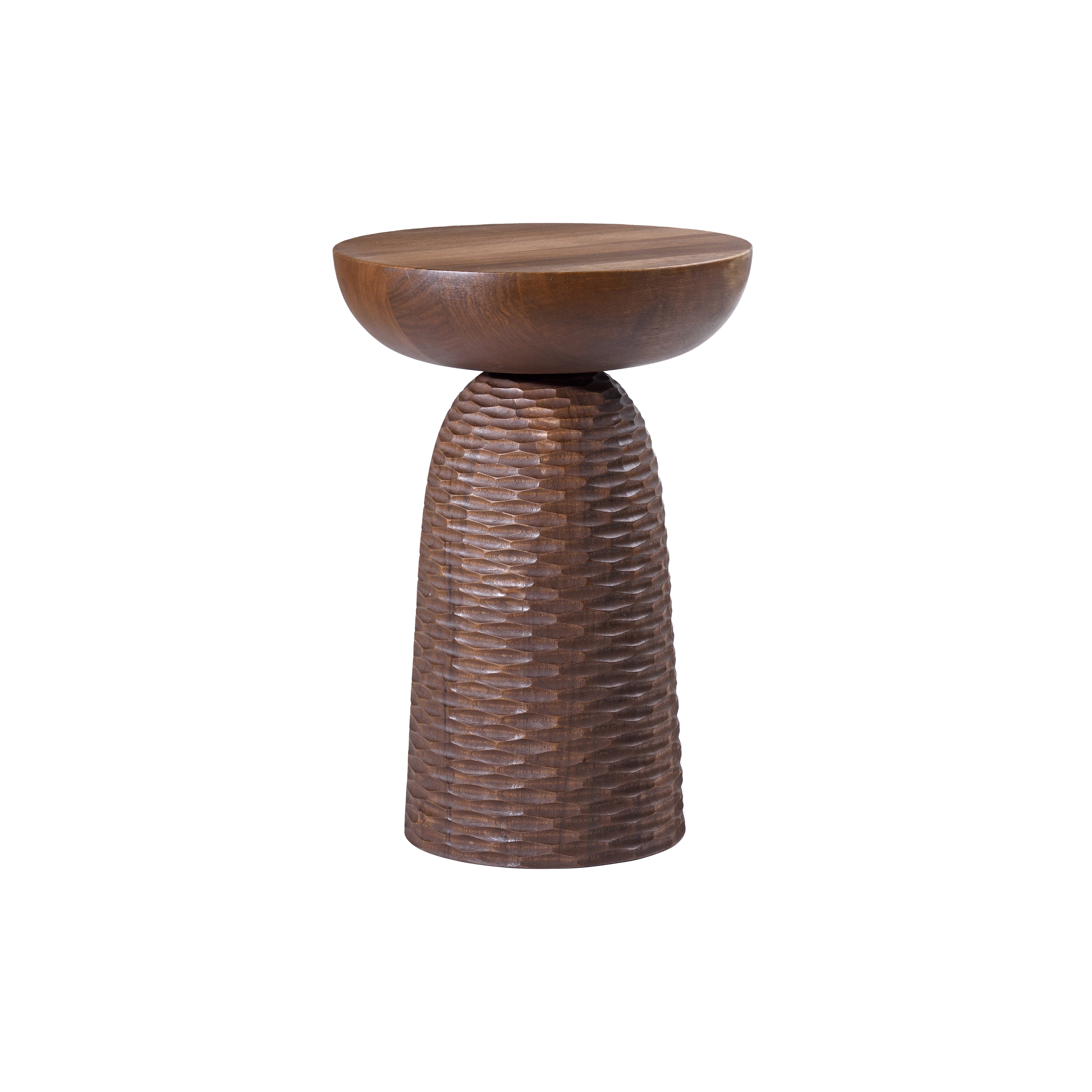 Nera Stool: Full Base Carved + Cuts + Oiled Walnut
