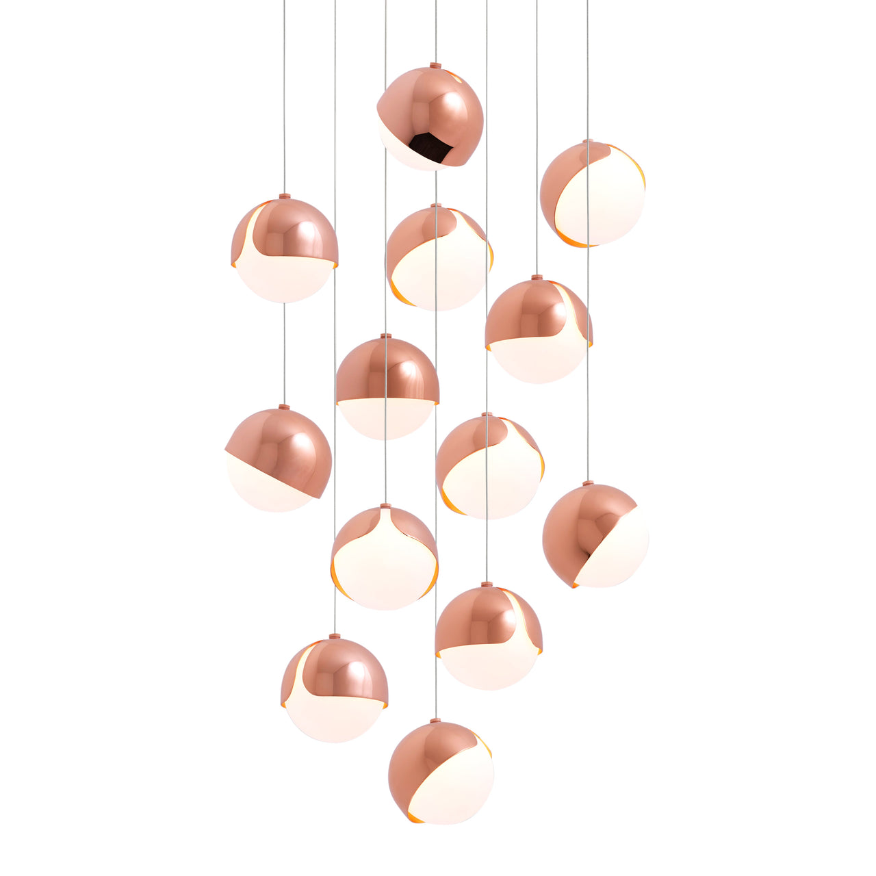 Ohm. 13 Chandelier: Polished Copper + White