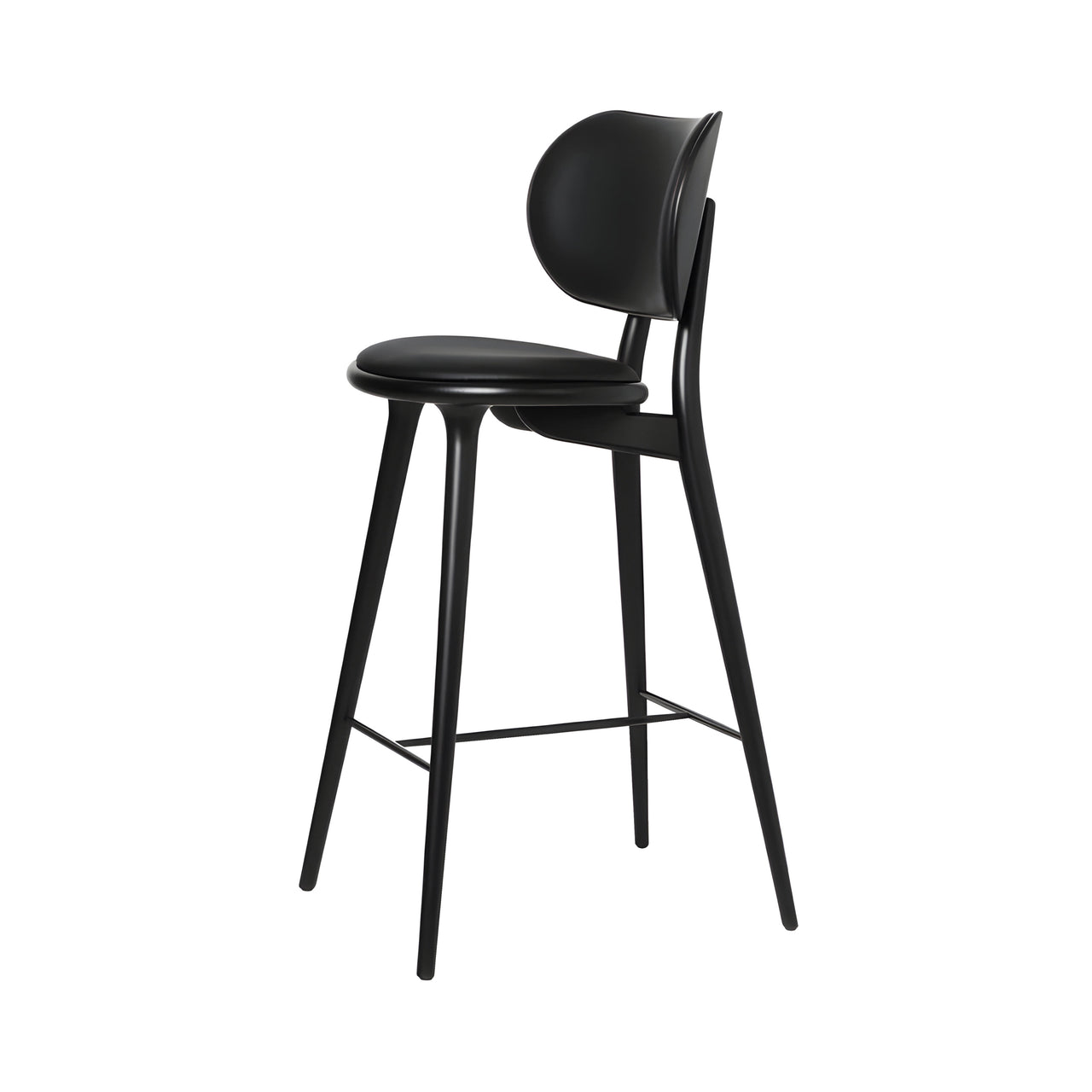 High Stool Backrest: Bar + Black Stained Beech + Black Leather