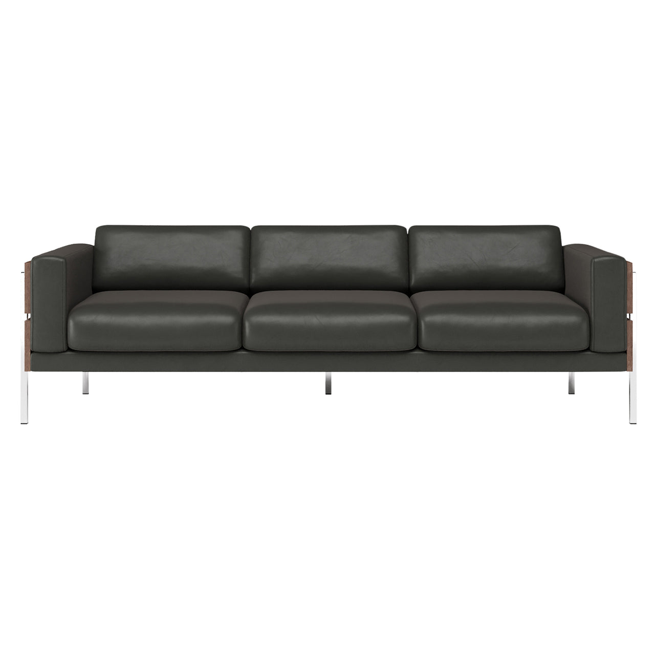 Forum Sofa: 3 Seater + Walnut + Black Leather