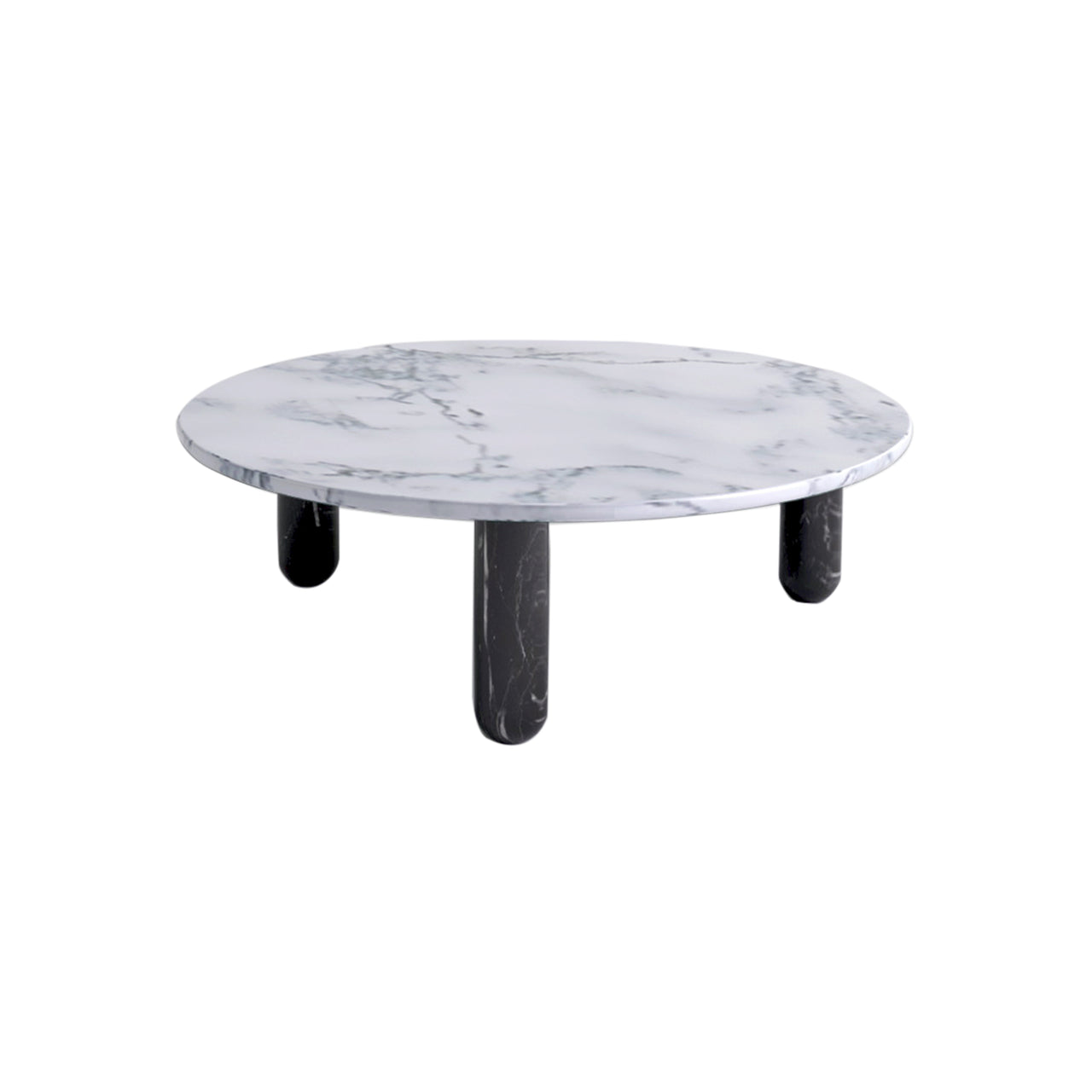 Sunday Coffee Table: Round + Black Marquina Marble + White Pele de Tigre Marble