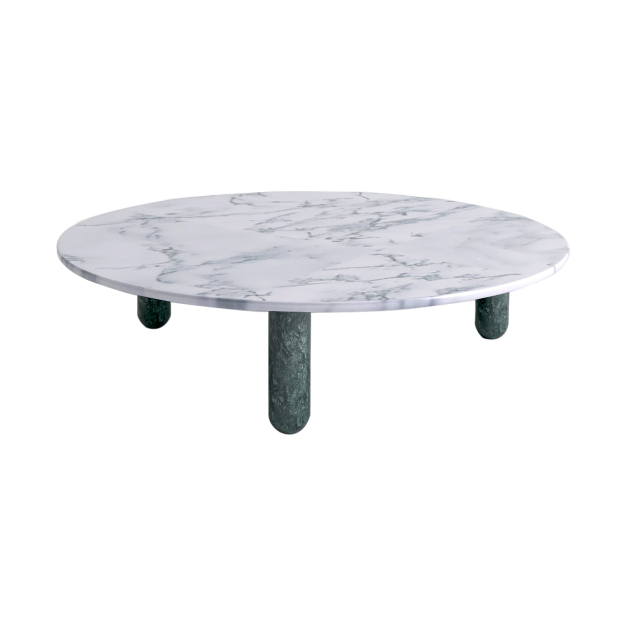 Sunday Coffee Table: Round + Indian Green Marble + White Pele de Tigre Marble